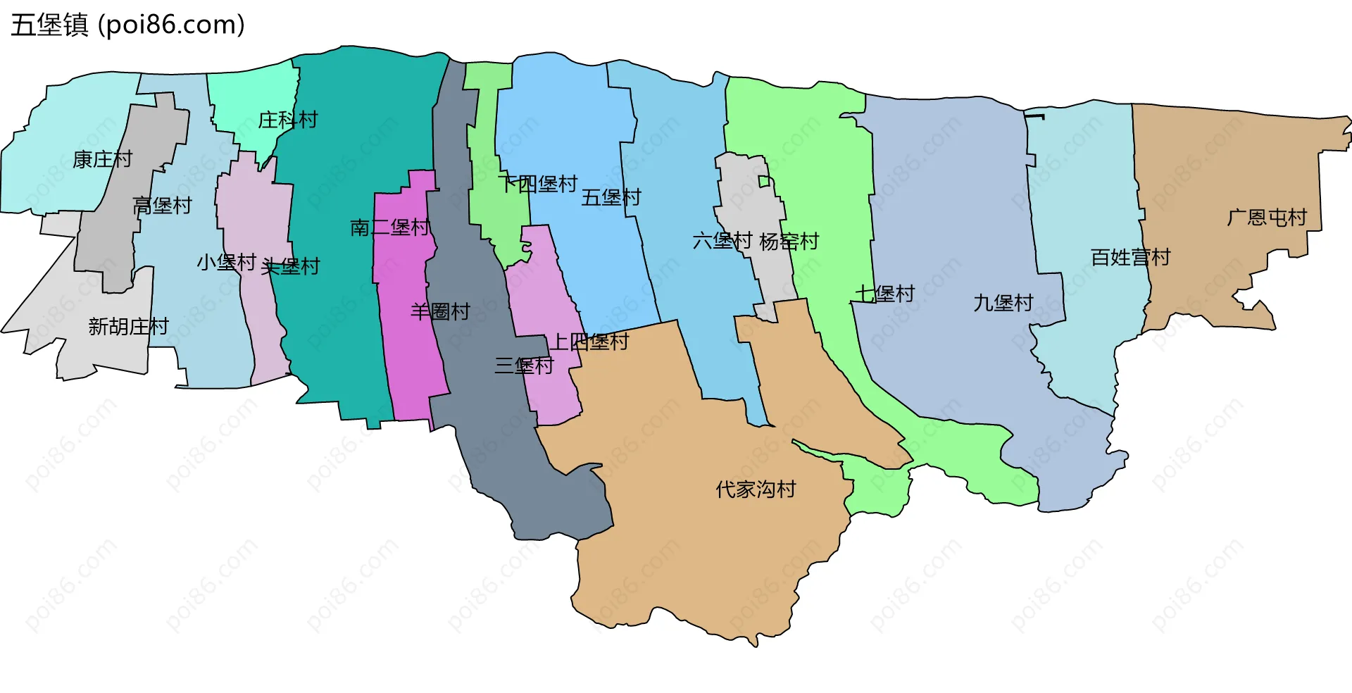 五堡镇边界地图(五级行政区划)