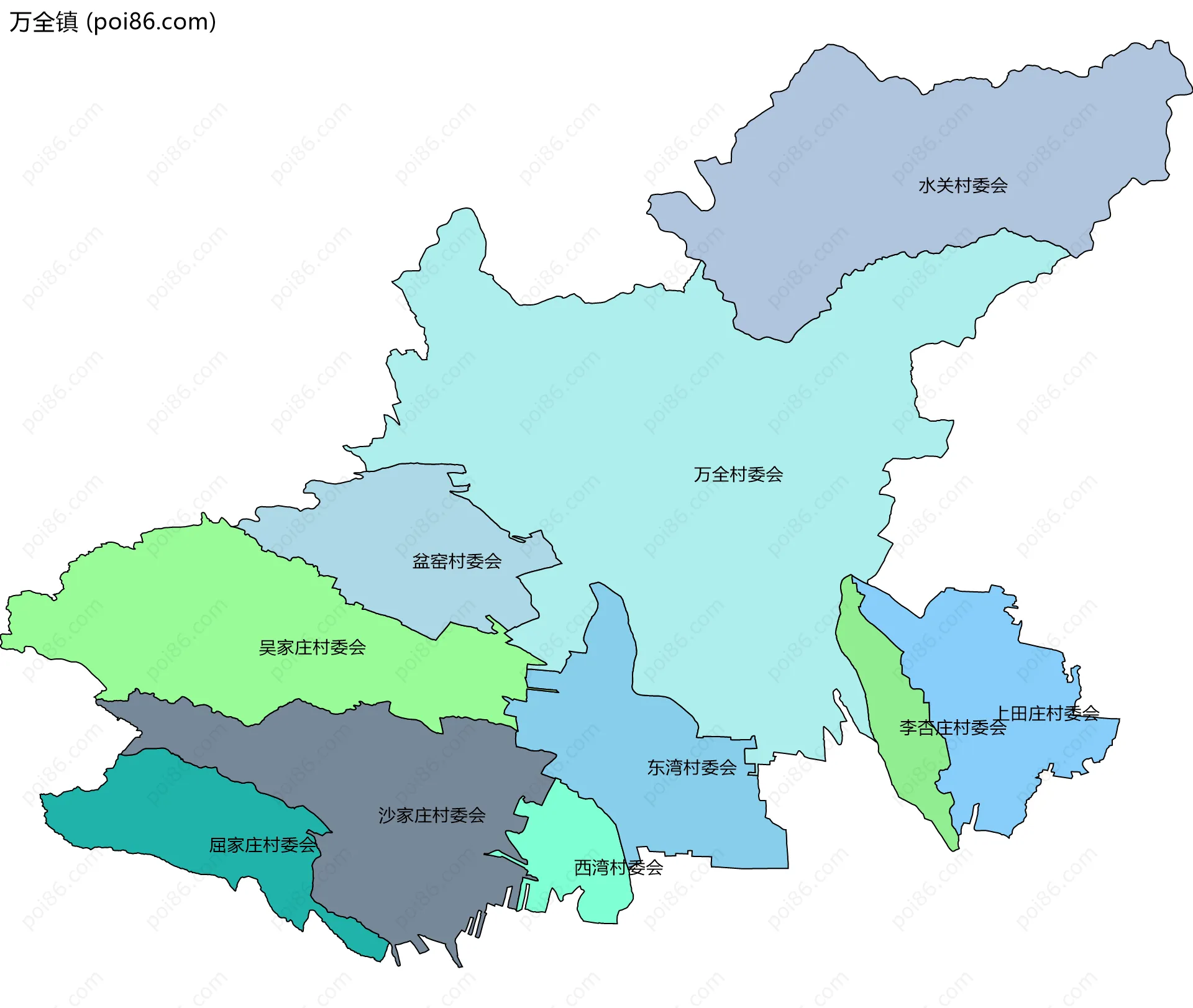 万全镇边界地图(五级行政区划)