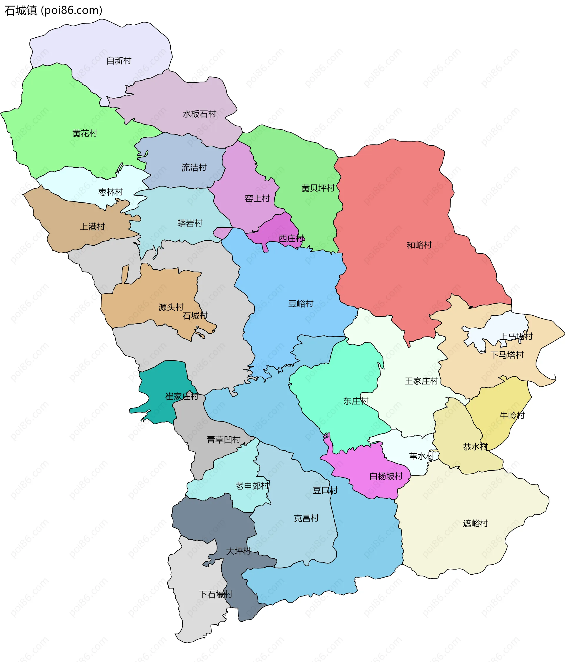 石城镇边界地图(五级行政区划)