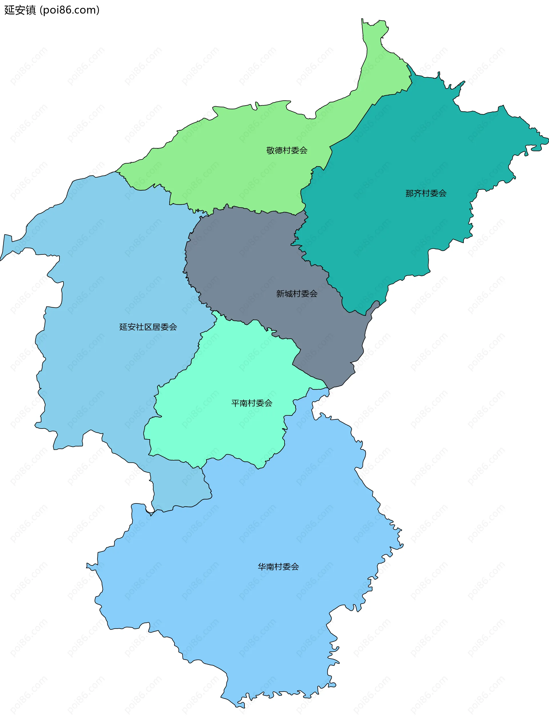 延安镇边界地图(五级行政区划)