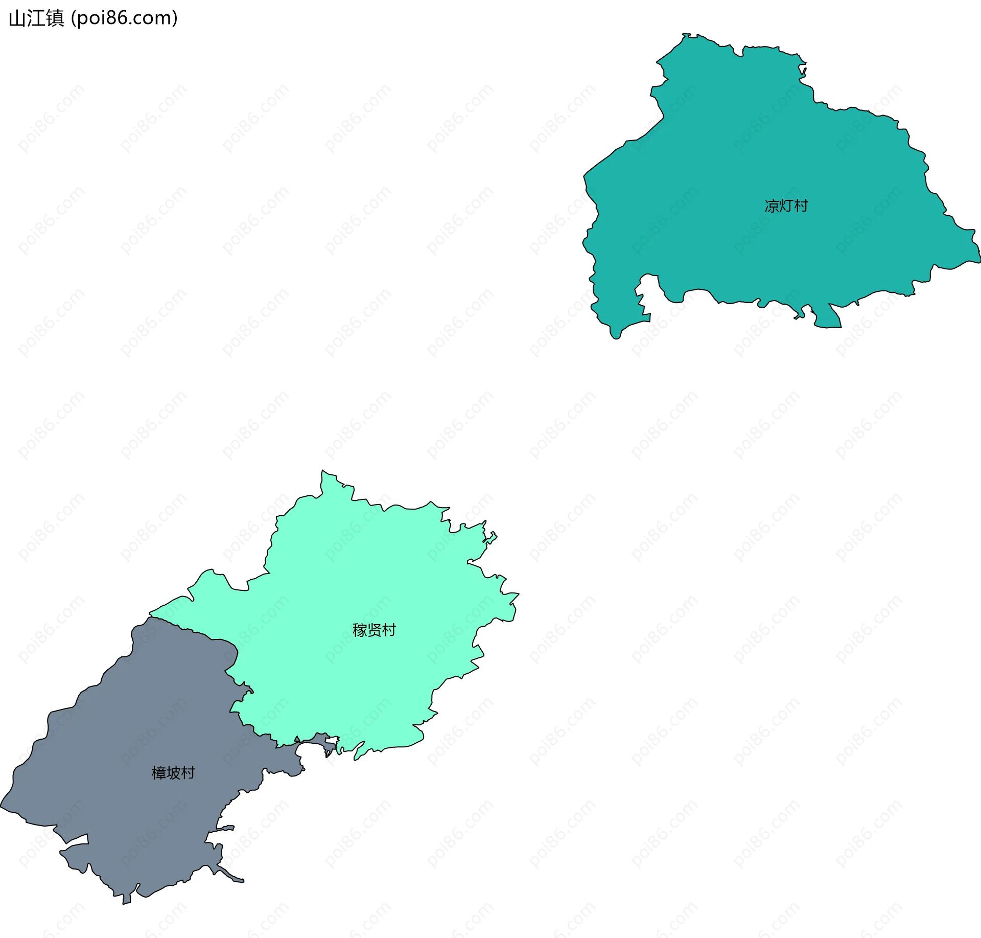 山江镇边界地图(五级行政区划)