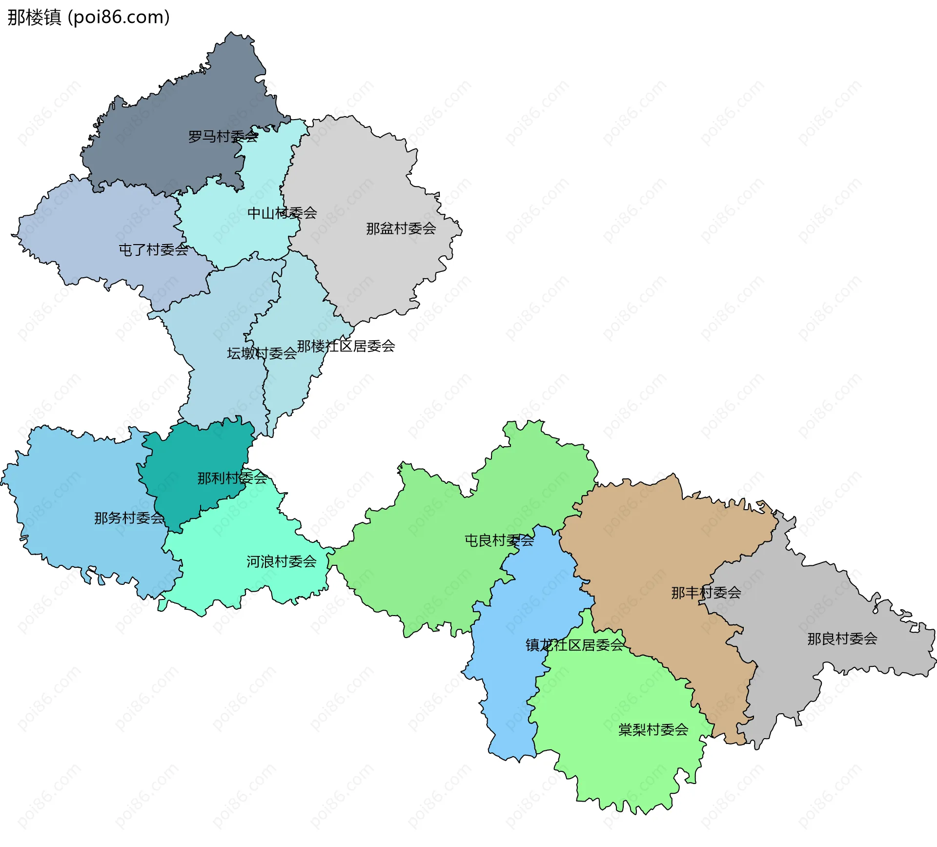 那楼镇边界地图(五级行政区划)