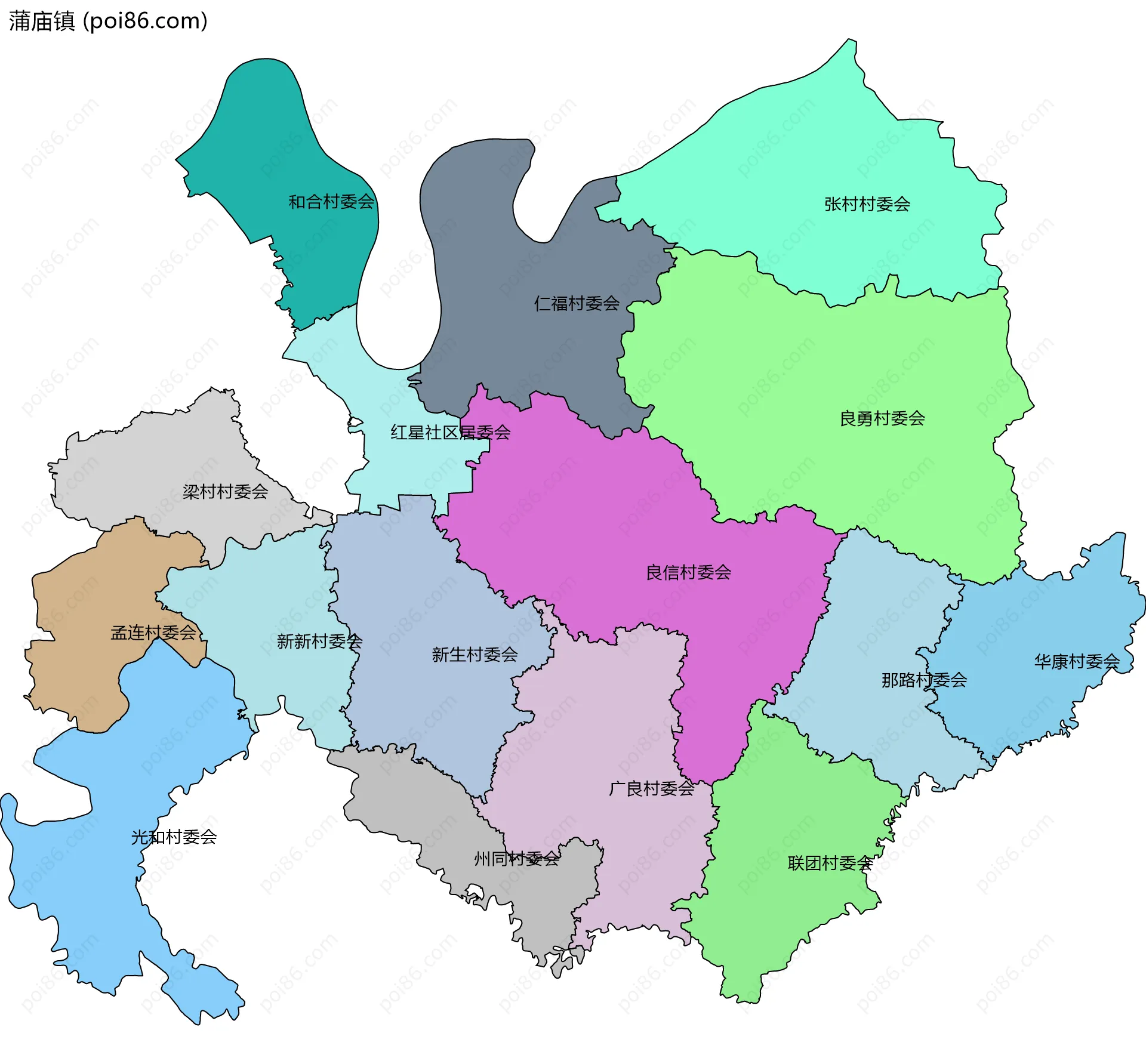 蒲庙镇边界地图(五级行政区划)