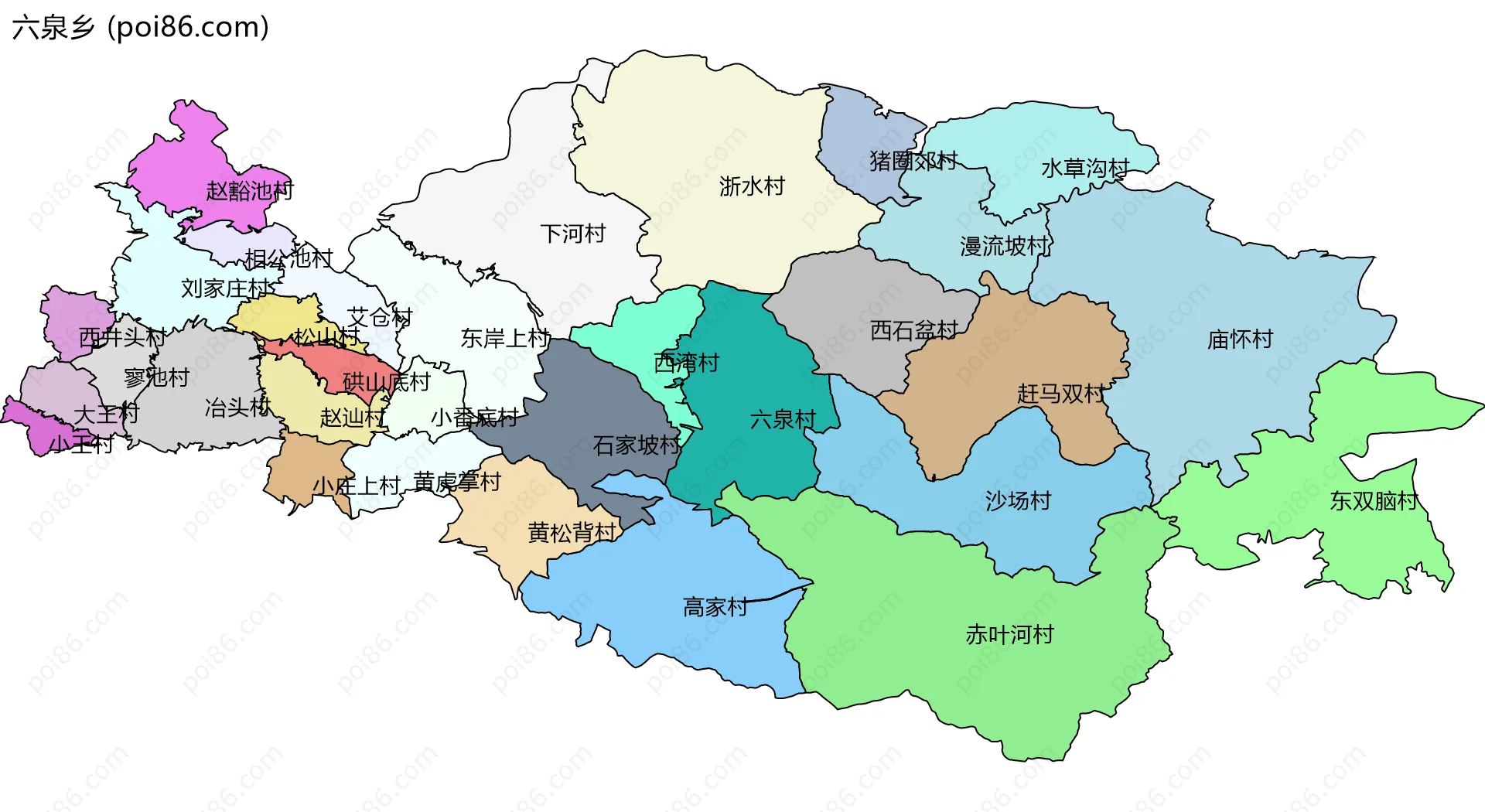 六泉乡边界地图(五级行政区划)
