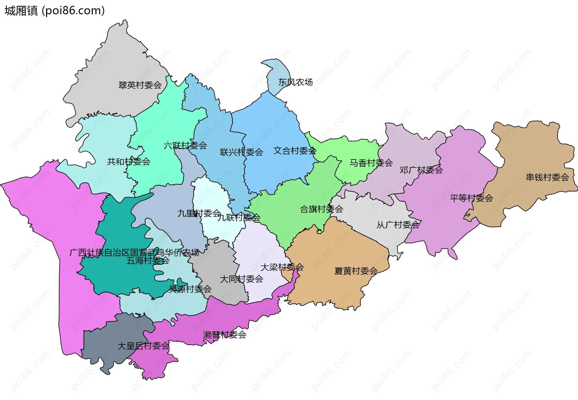 城厢镇边界地图(五级行政区划)