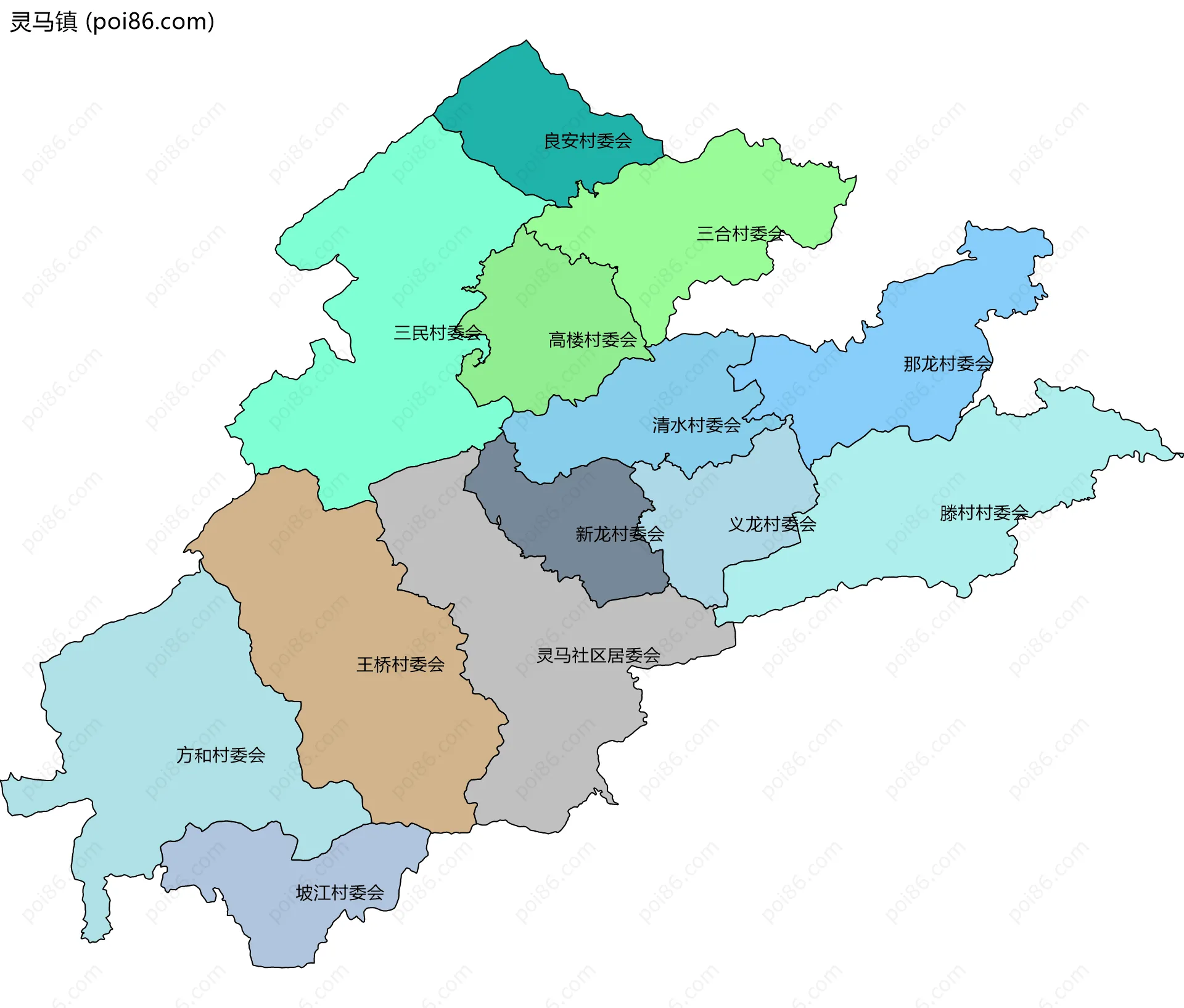 灵马镇边界地图(五级行政区划)