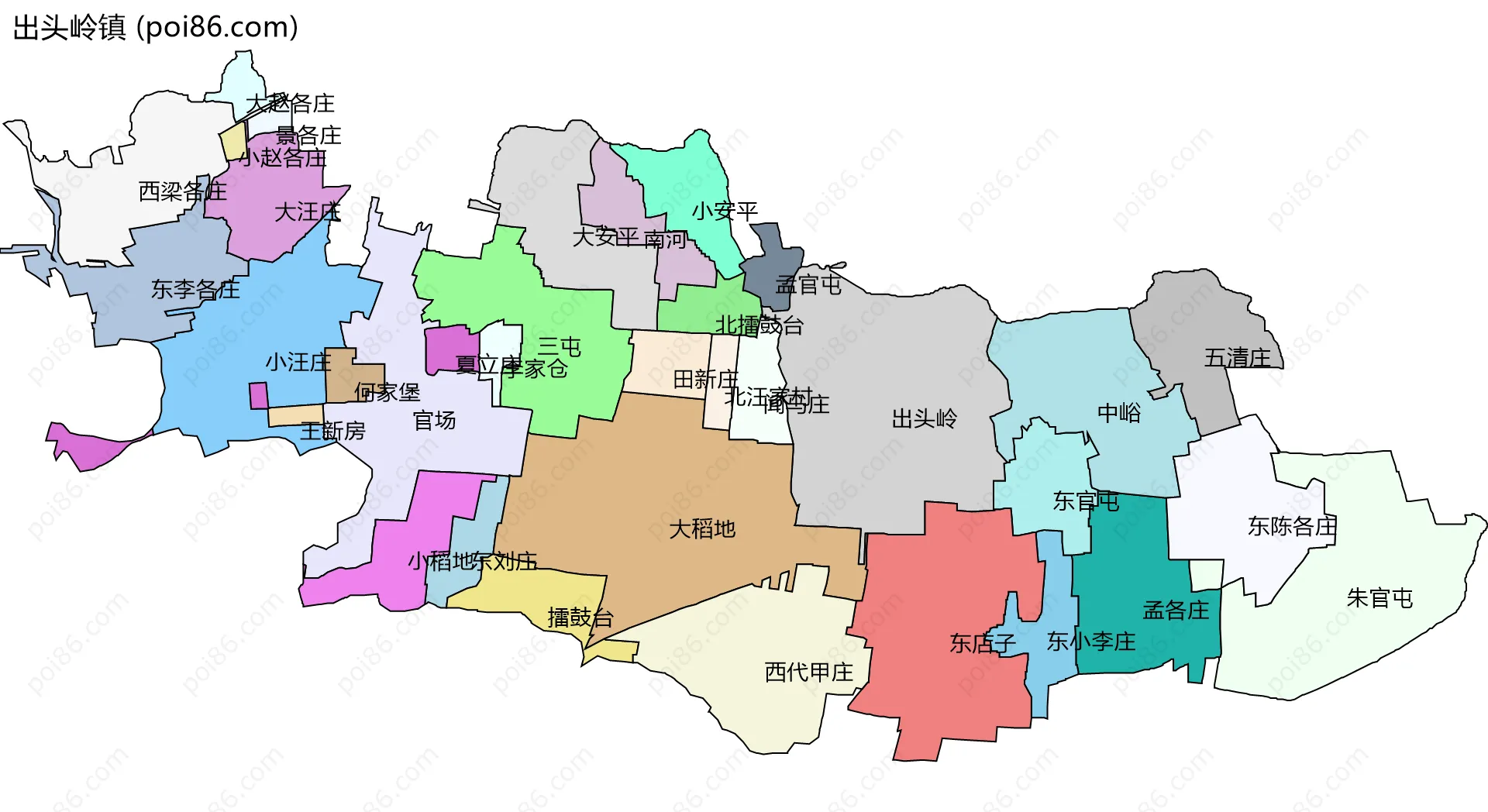 出头岭镇边界地图(五级行政区划)