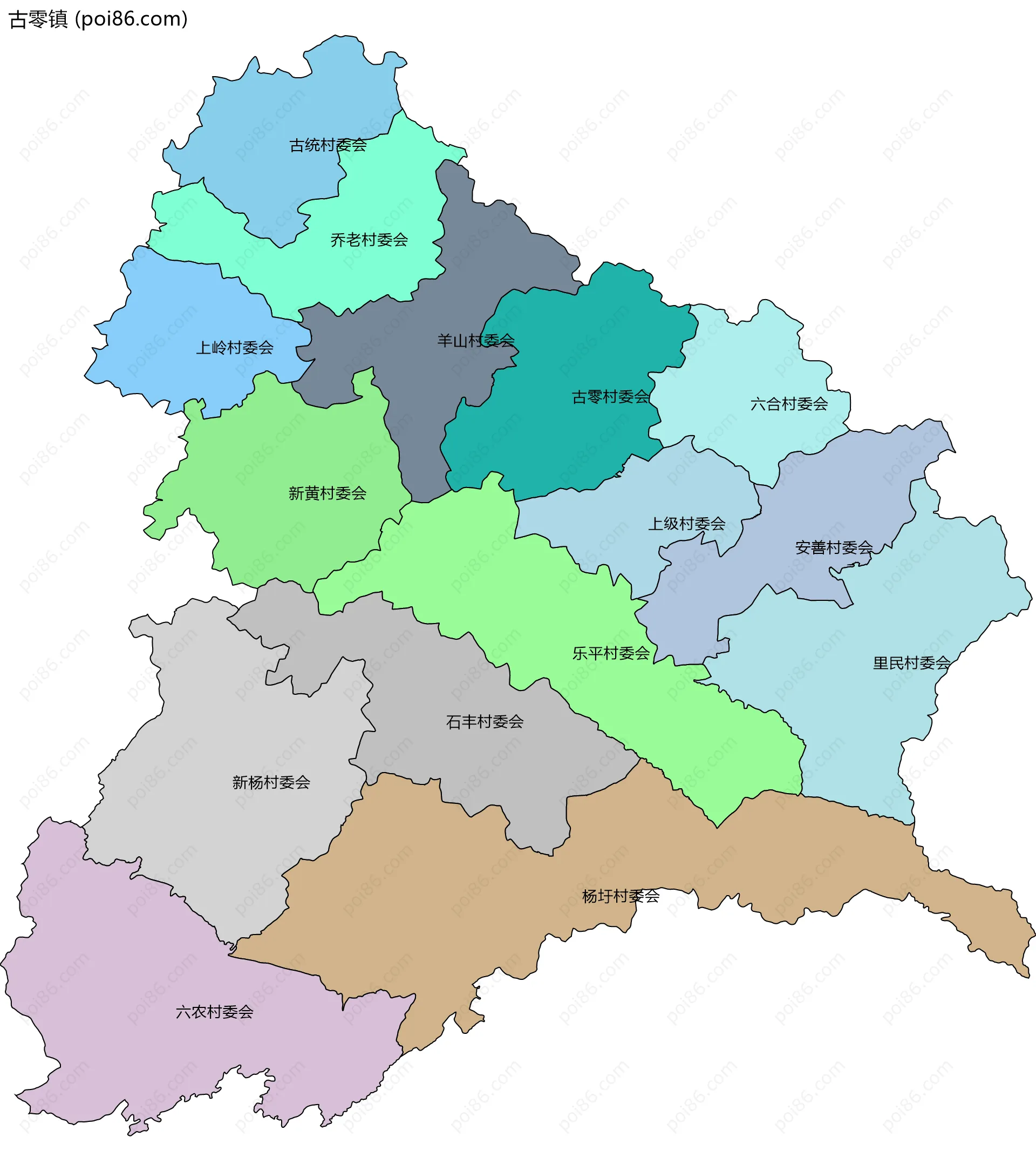 古零镇边界地图(五级行政区划)