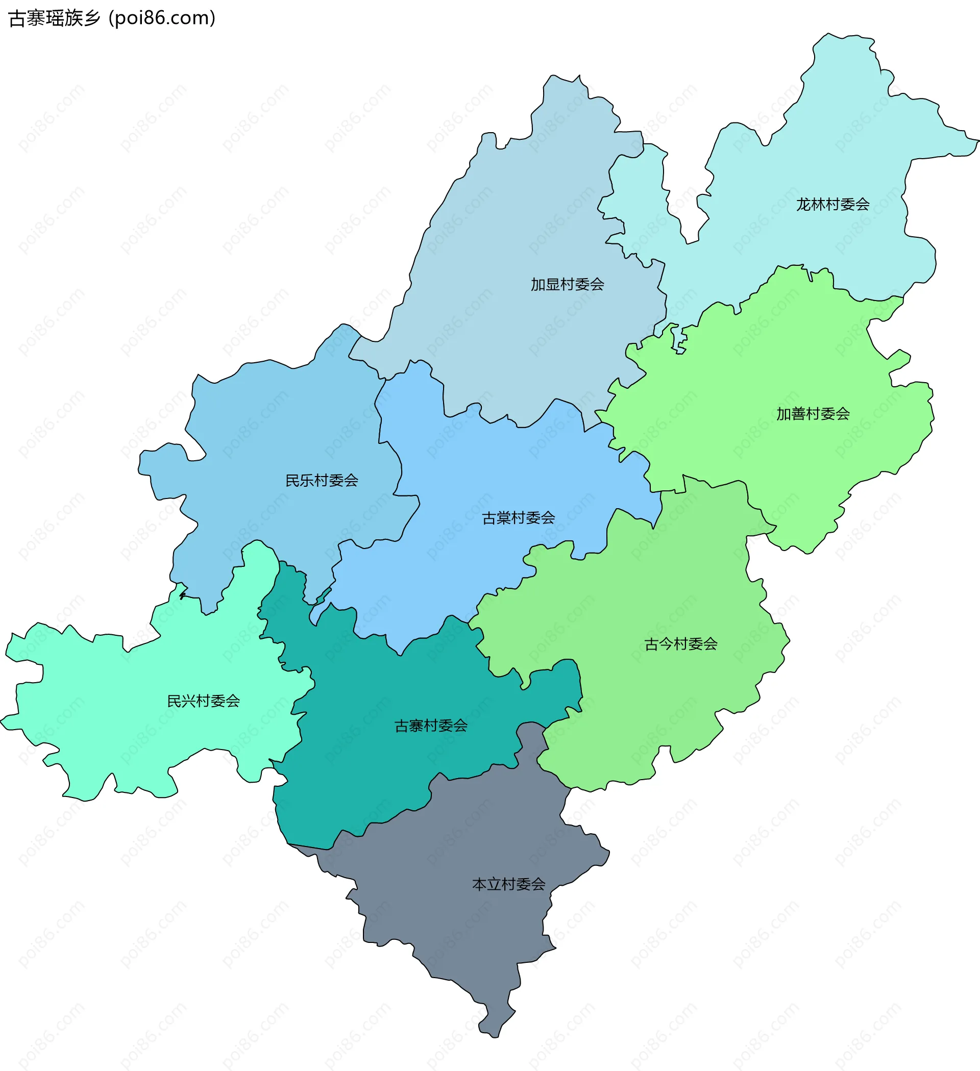 古寨瑶族乡边界地图(五级行政区划)