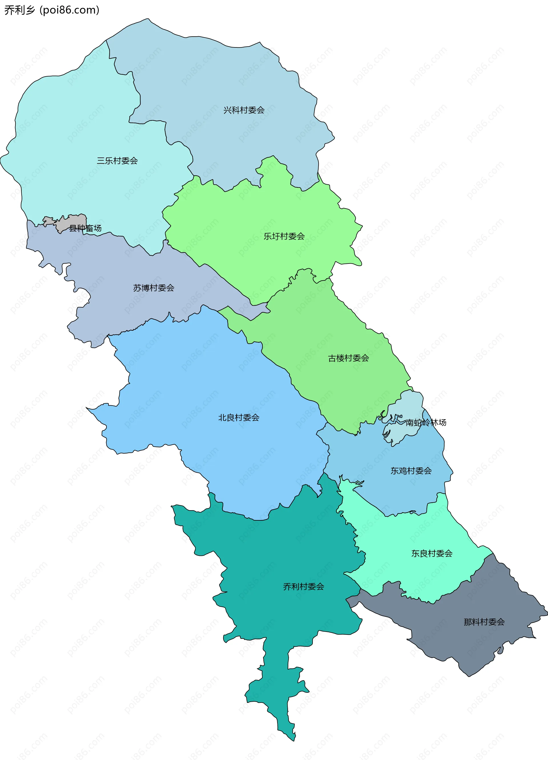 乔利乡边界地图(五级行政区划)