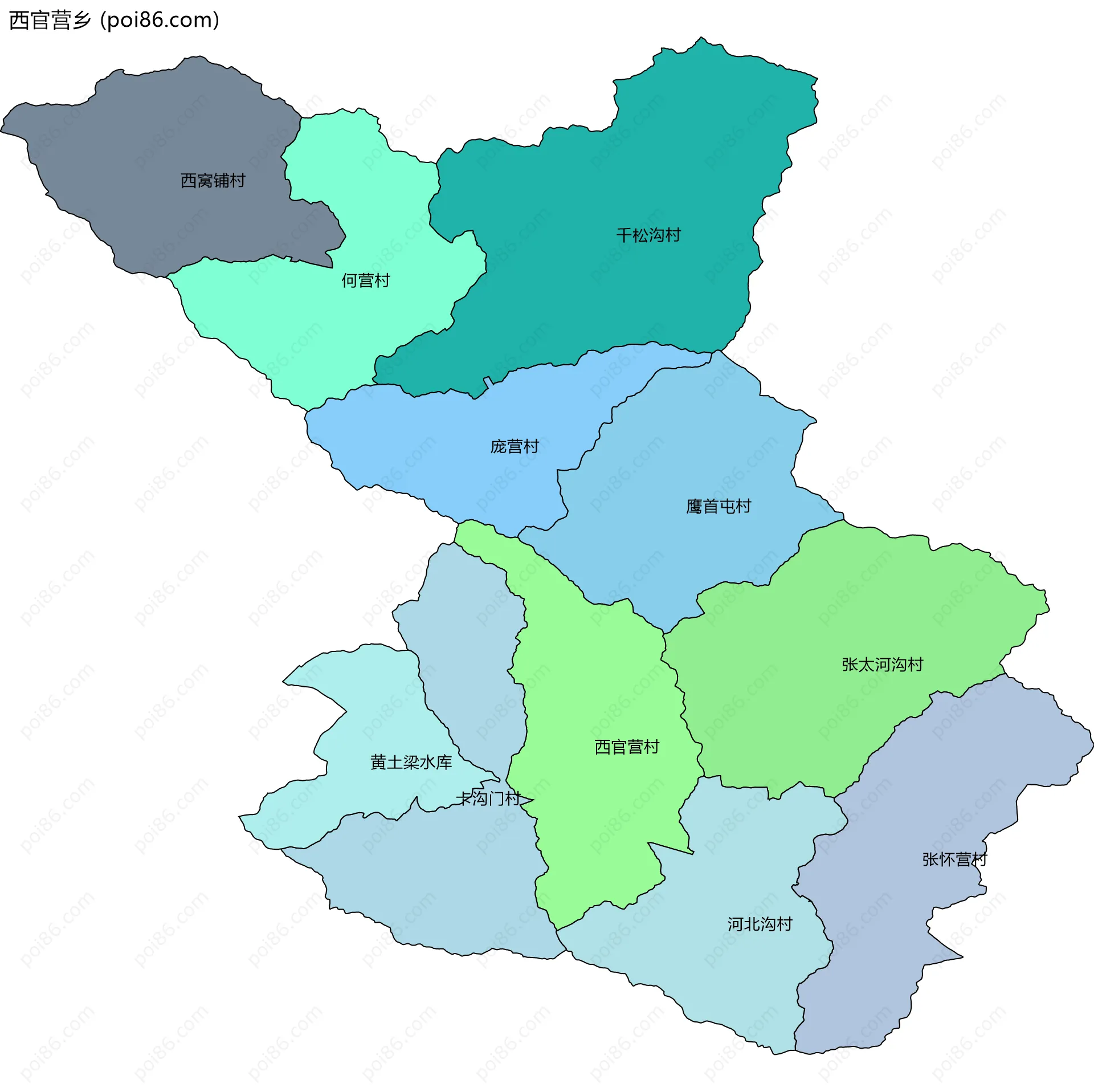 西官营乡边界地图(五级行政区划)