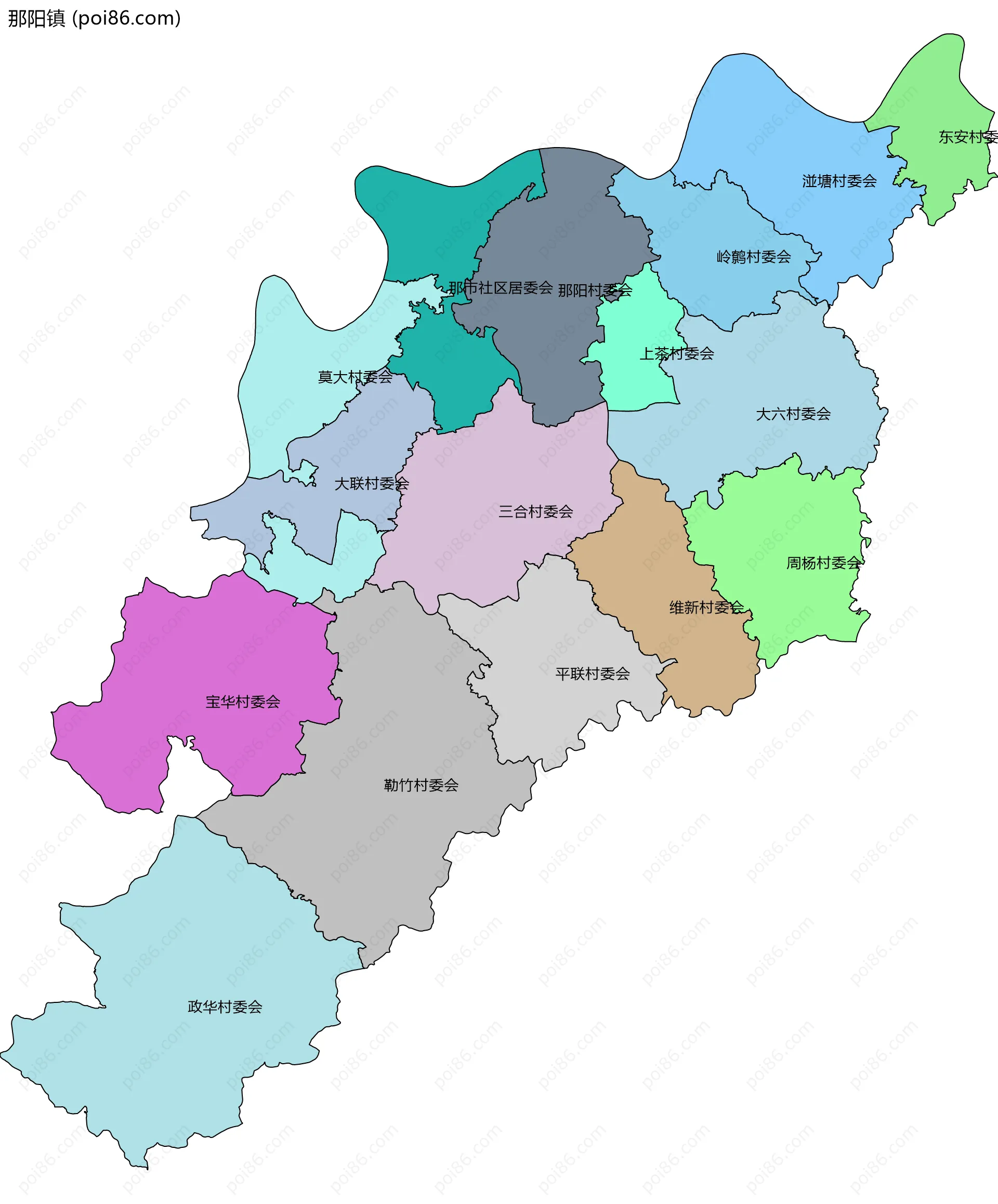 那阳镇边界地图(五级行政区划)