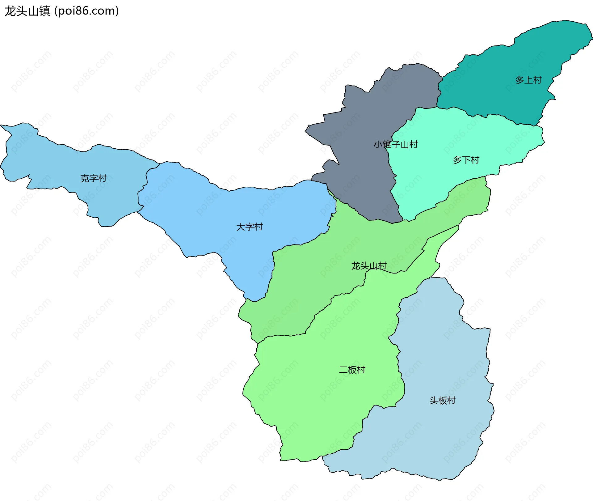 龙头山镇边界地图(五级行政区划)