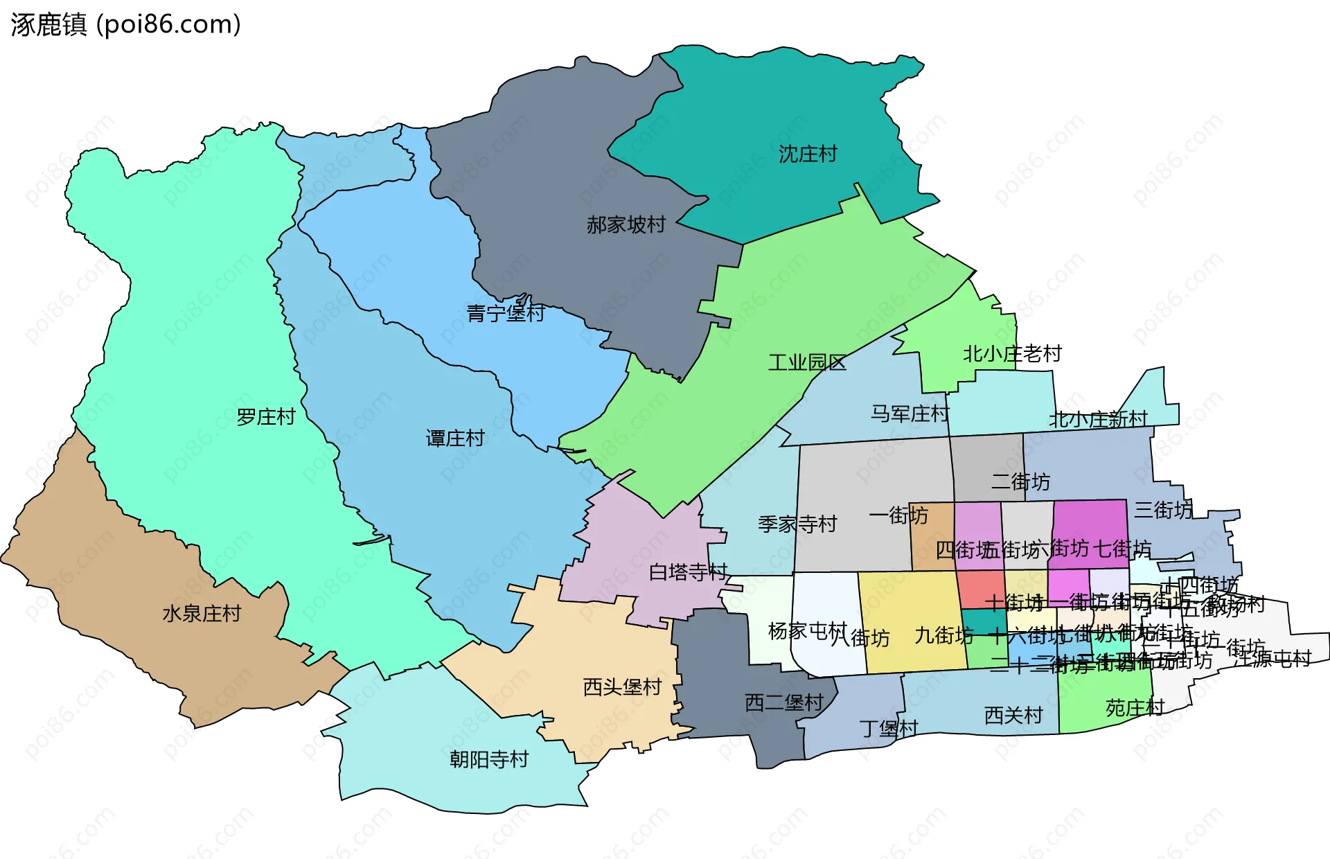 涿鹿镇边界地图(五级行政区划)