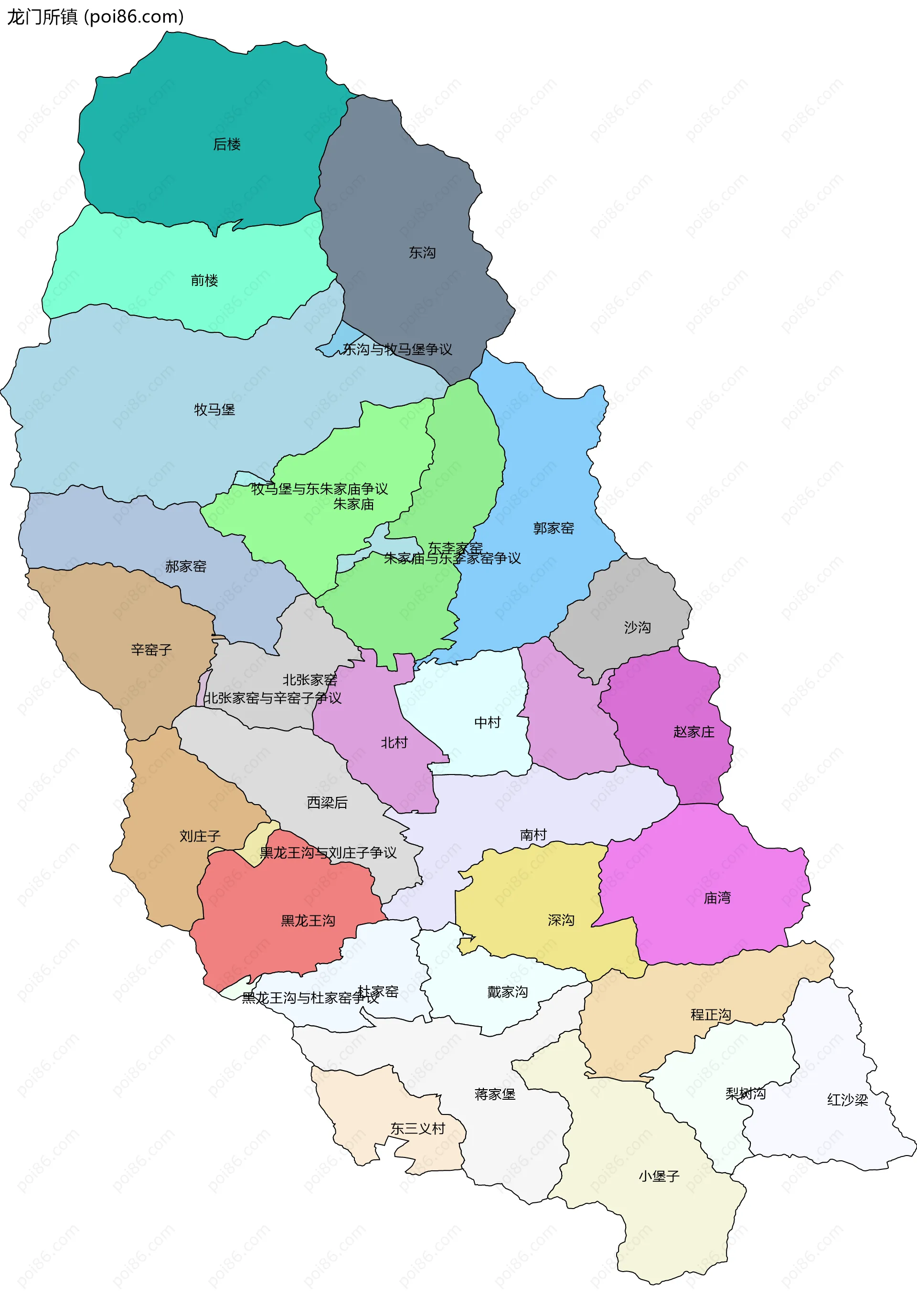 龙门所镇边界地图(五级行政区划)