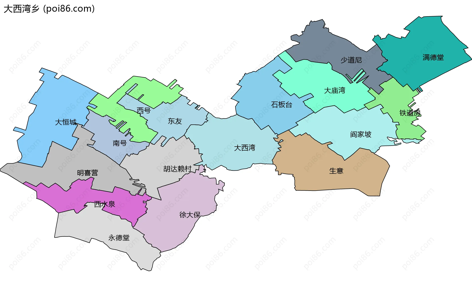 大西湾乡边界地图(五级行政区划)