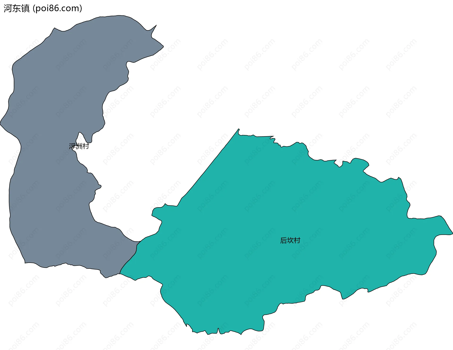 河东镇边界地图(五级行政区划)