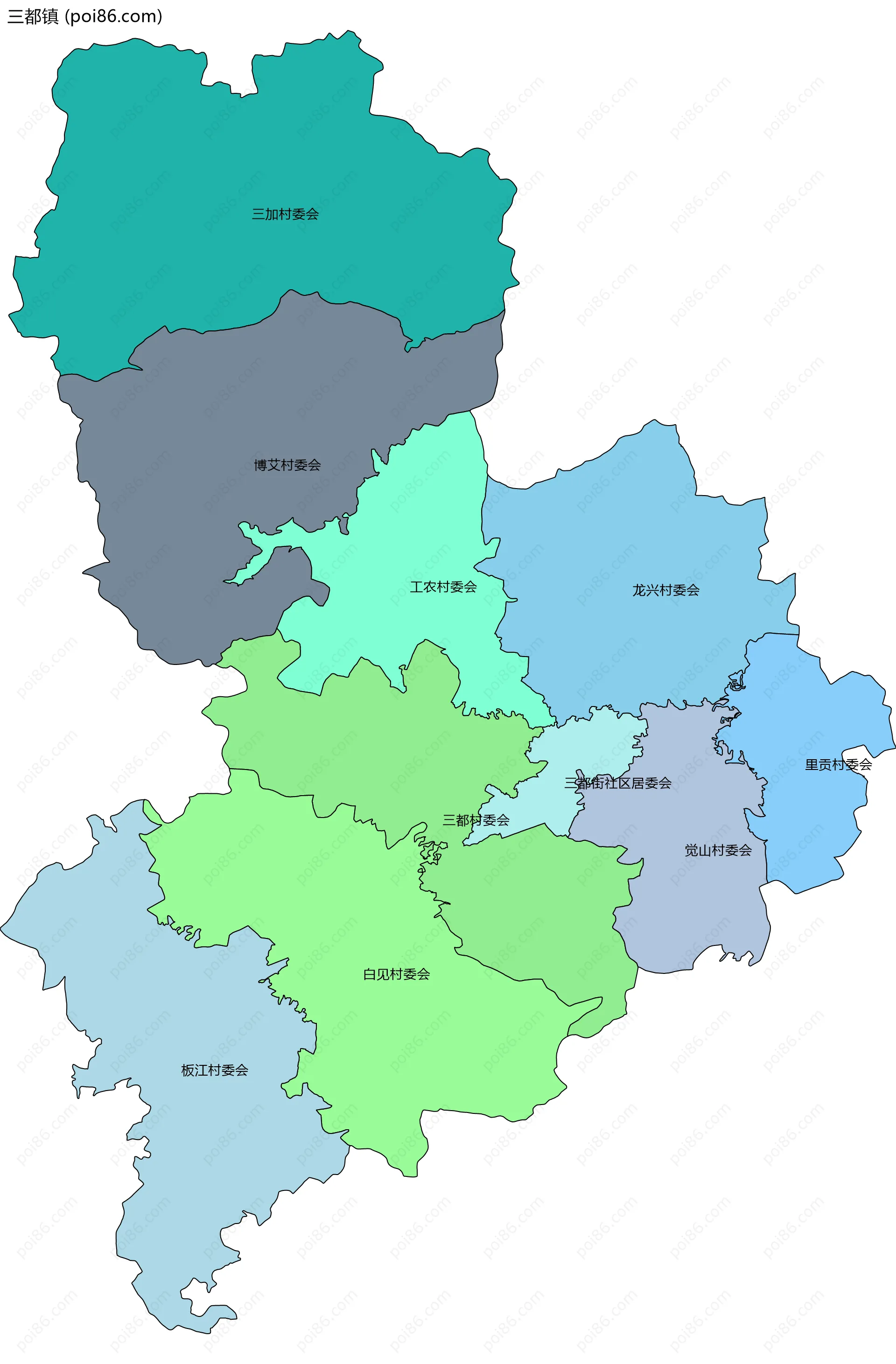 三都镇边界地图(五级行政区划)