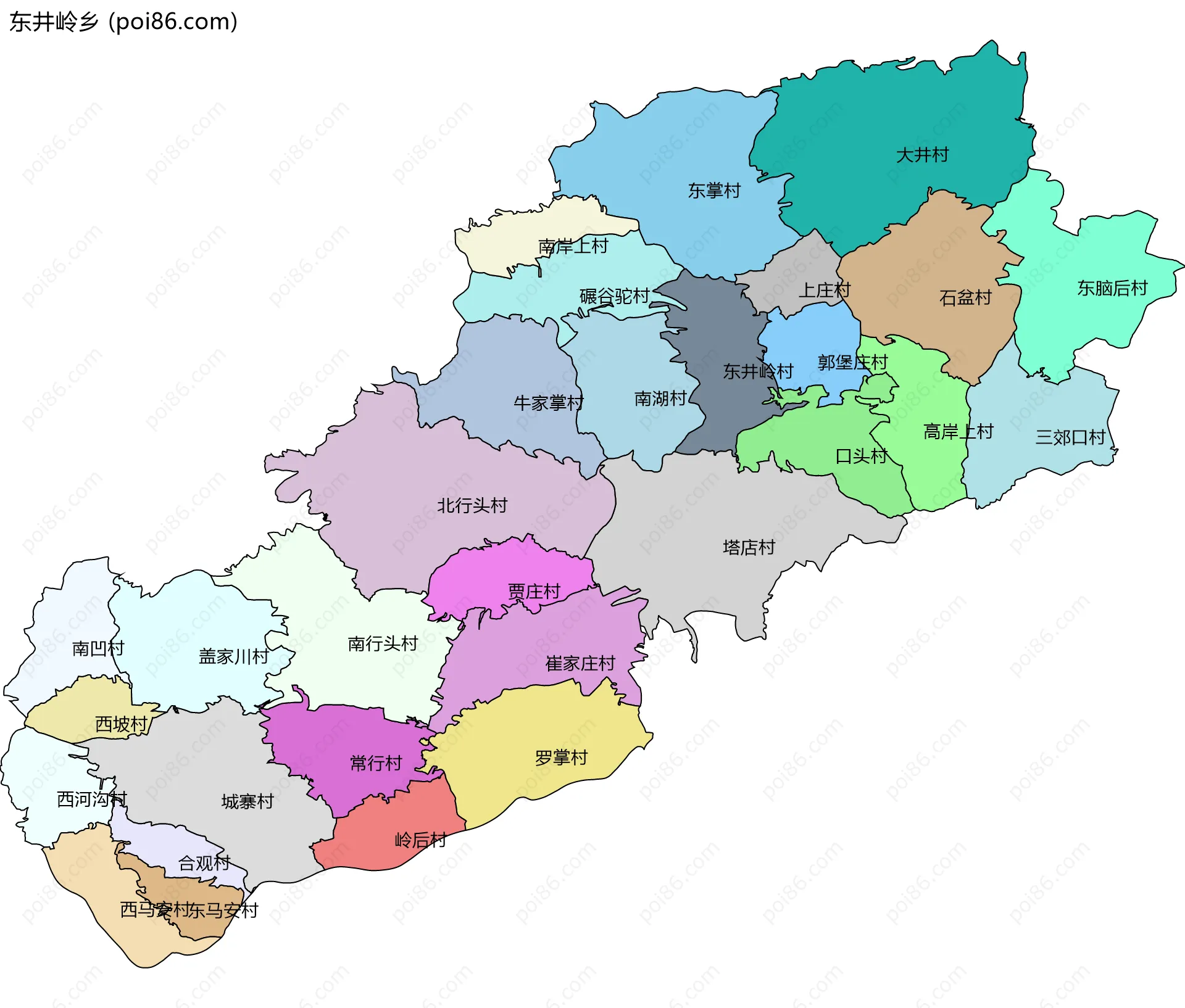 东井岭乡边界地图(五级行政区划)