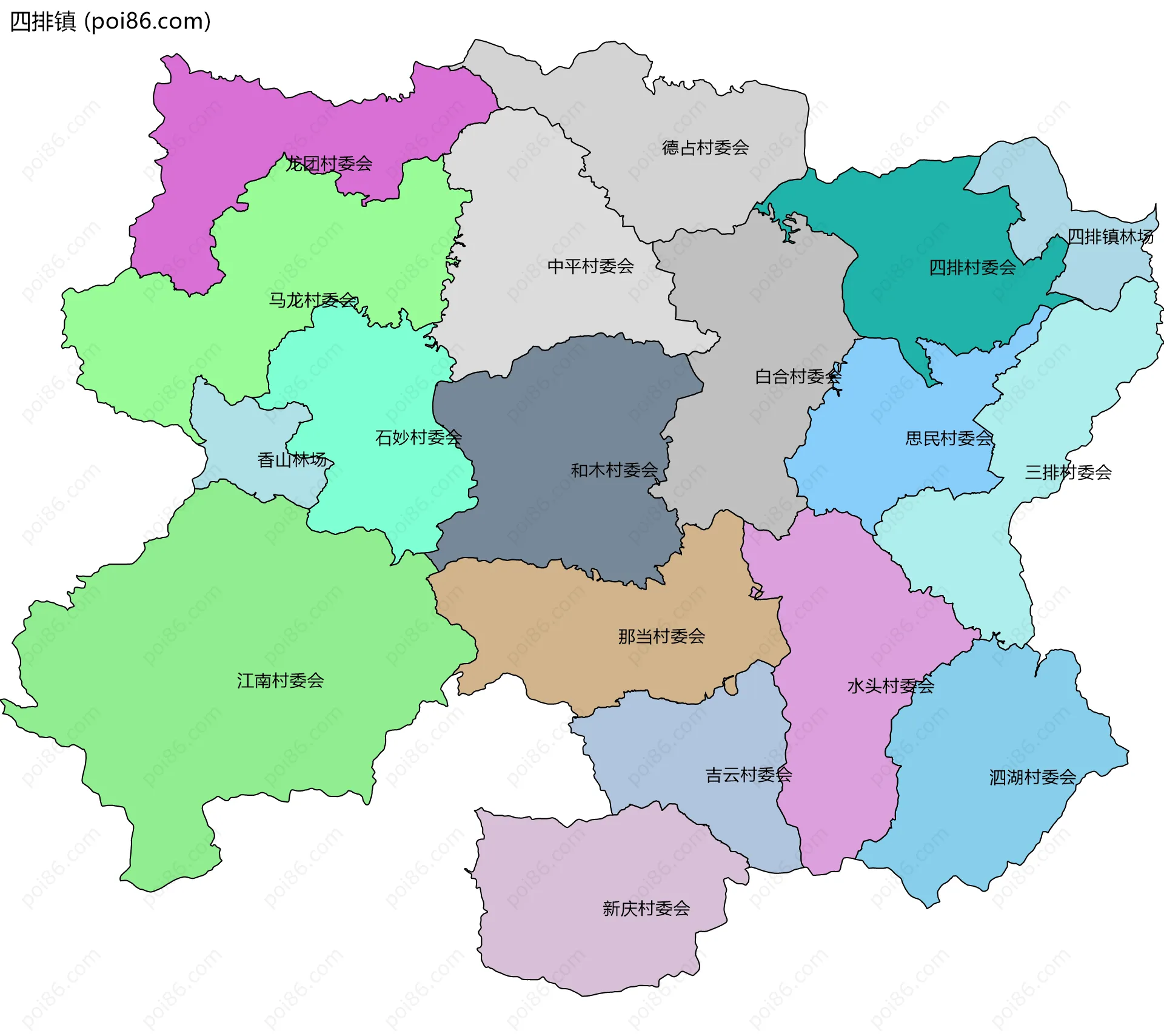 四排镇边界地图(五级行政区划)