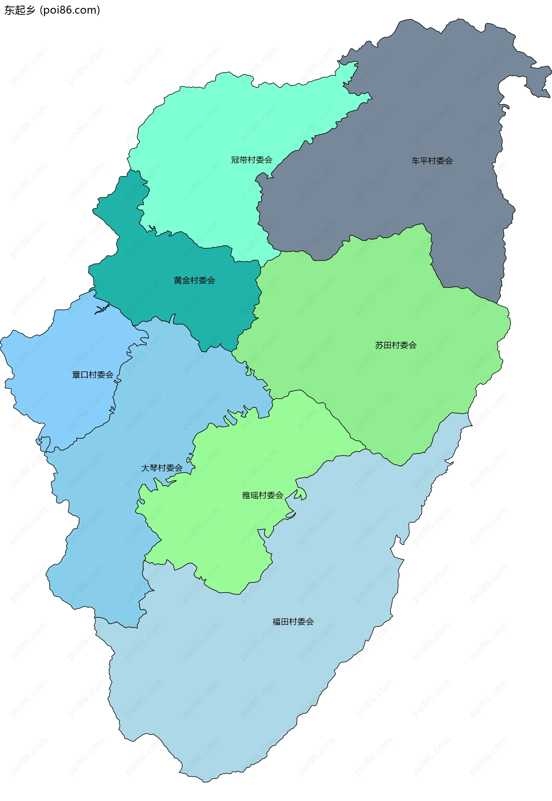 东起乡边界地图(五级行政区划)