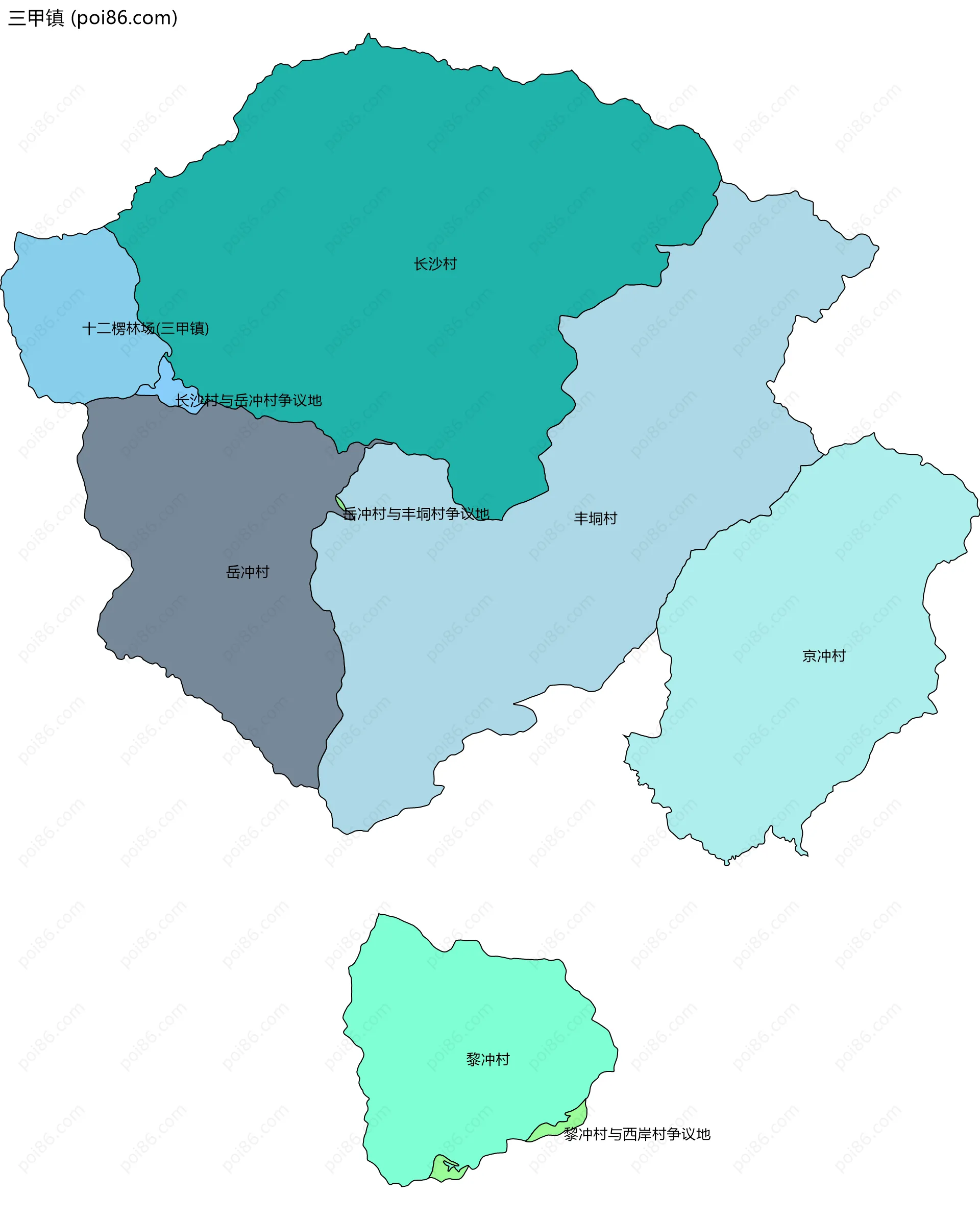 三甲镇边界地图(五级行政区划)