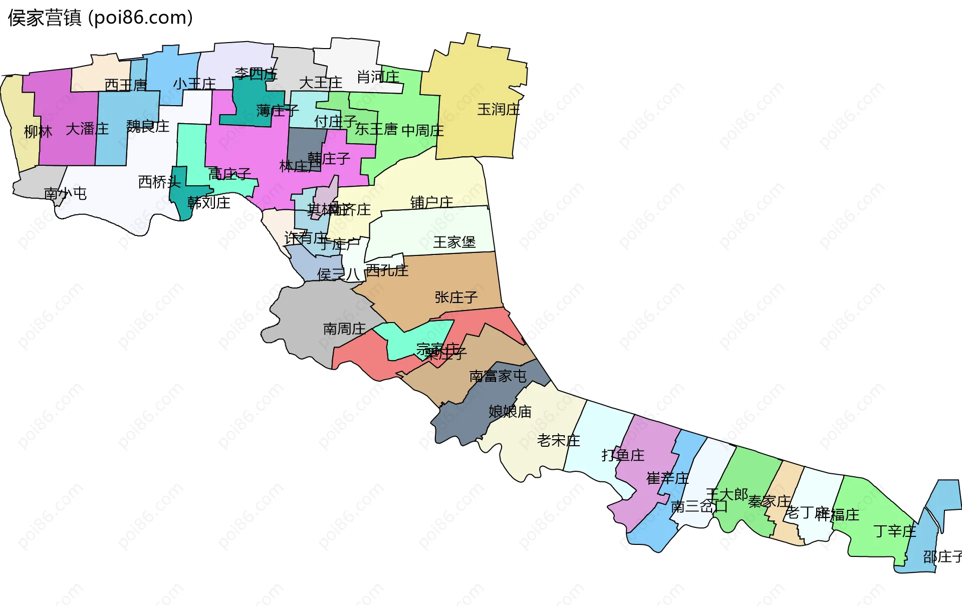 侯家营镇边界地图(五级行政区划)