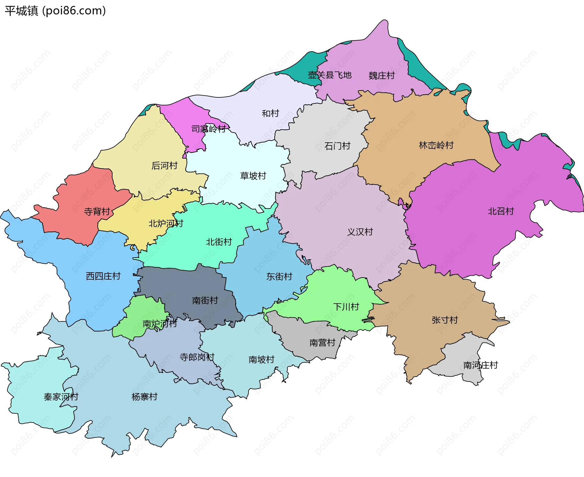 平城镇边界地图(五级行政区划)