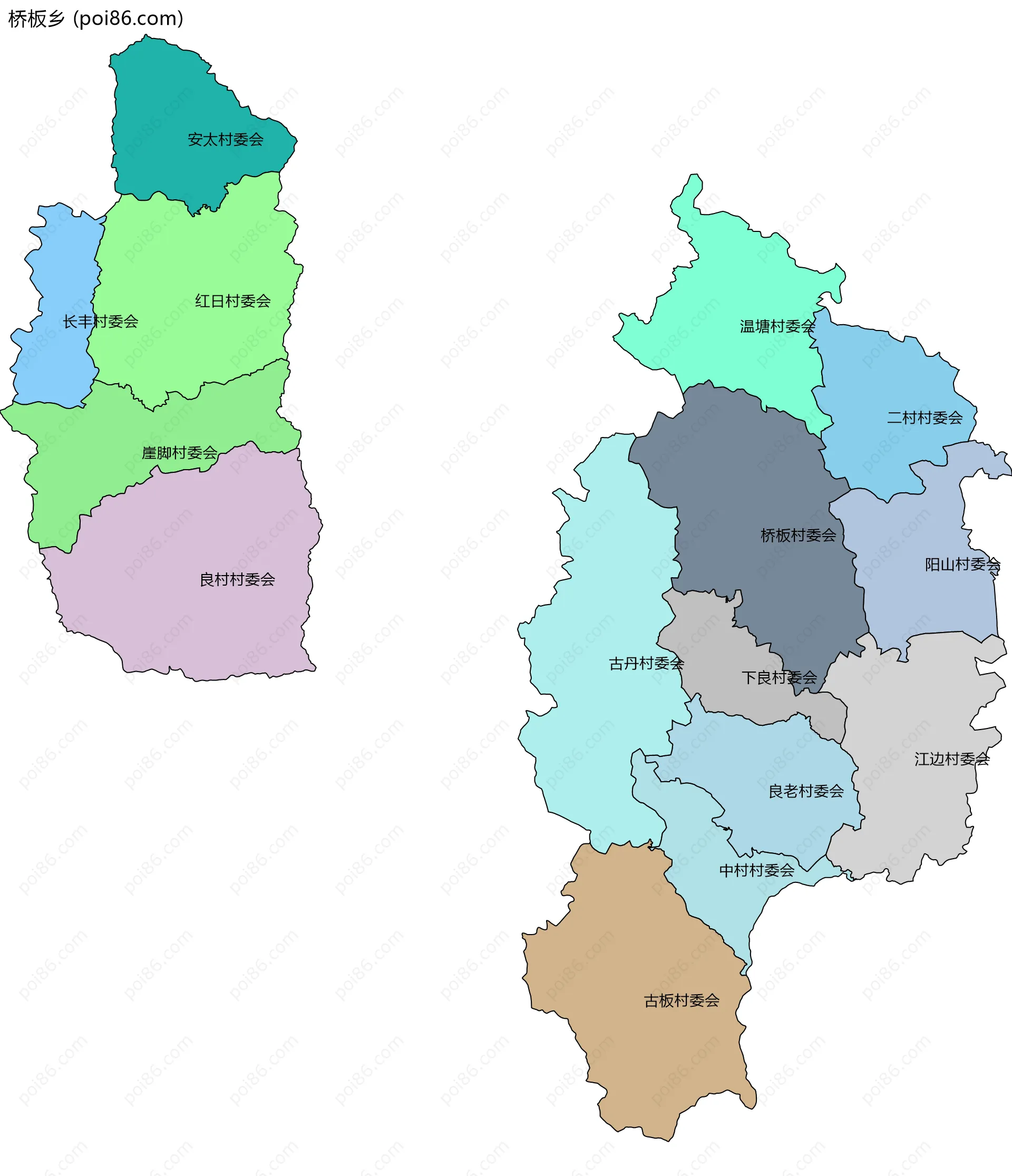 桥板乡边界地图(五级行政区划)