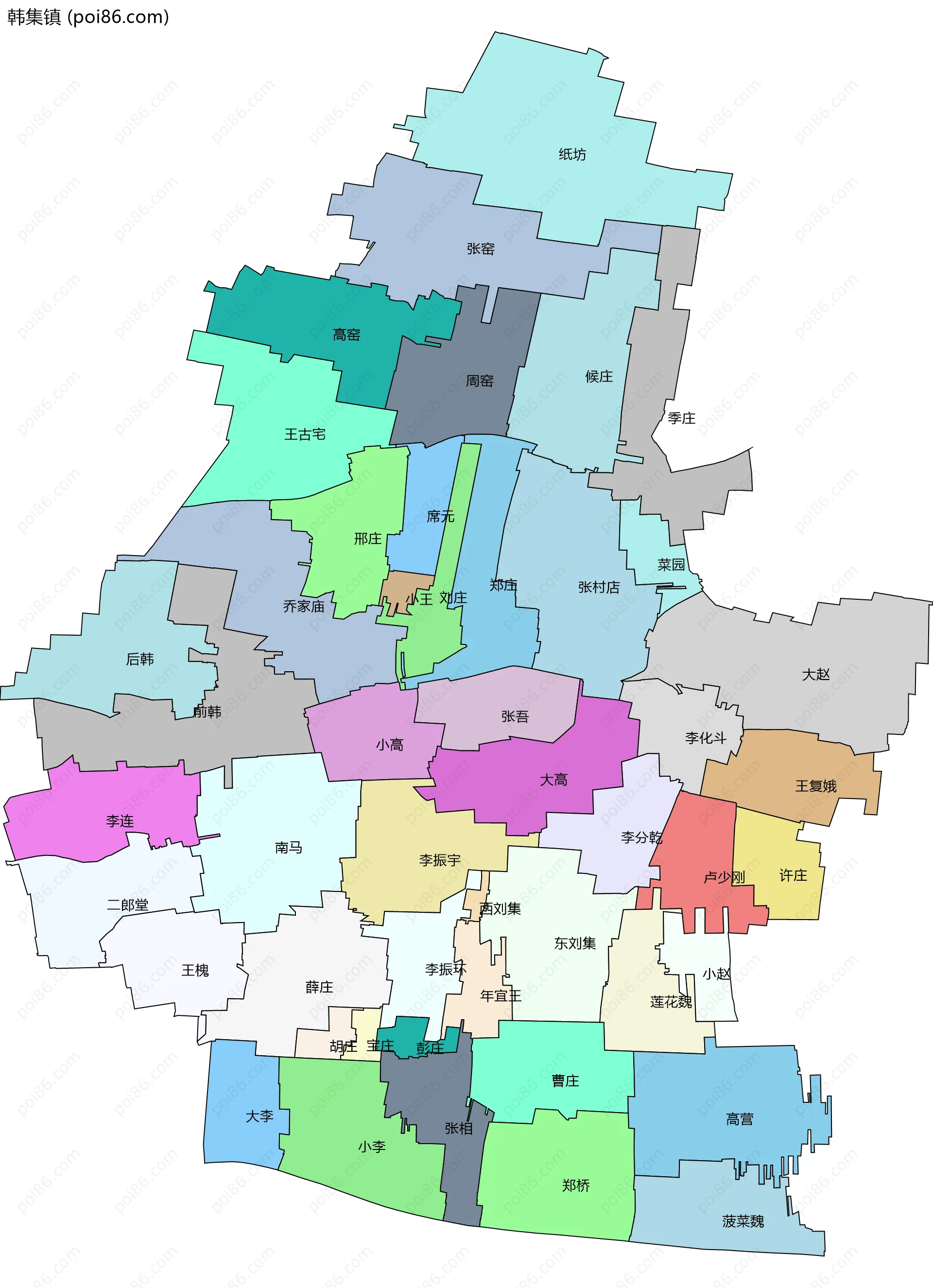韩集镇边界地图(五级行政区划)