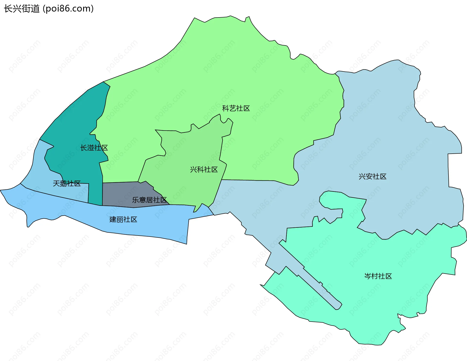 长兴街道边界地图(五级行政区划)