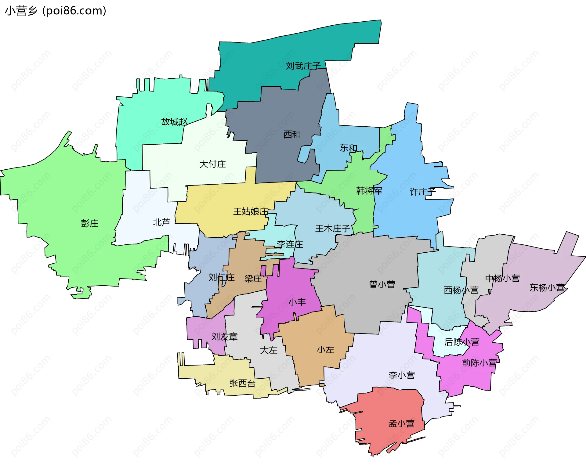 小营乡边界地图(五级行政区划)