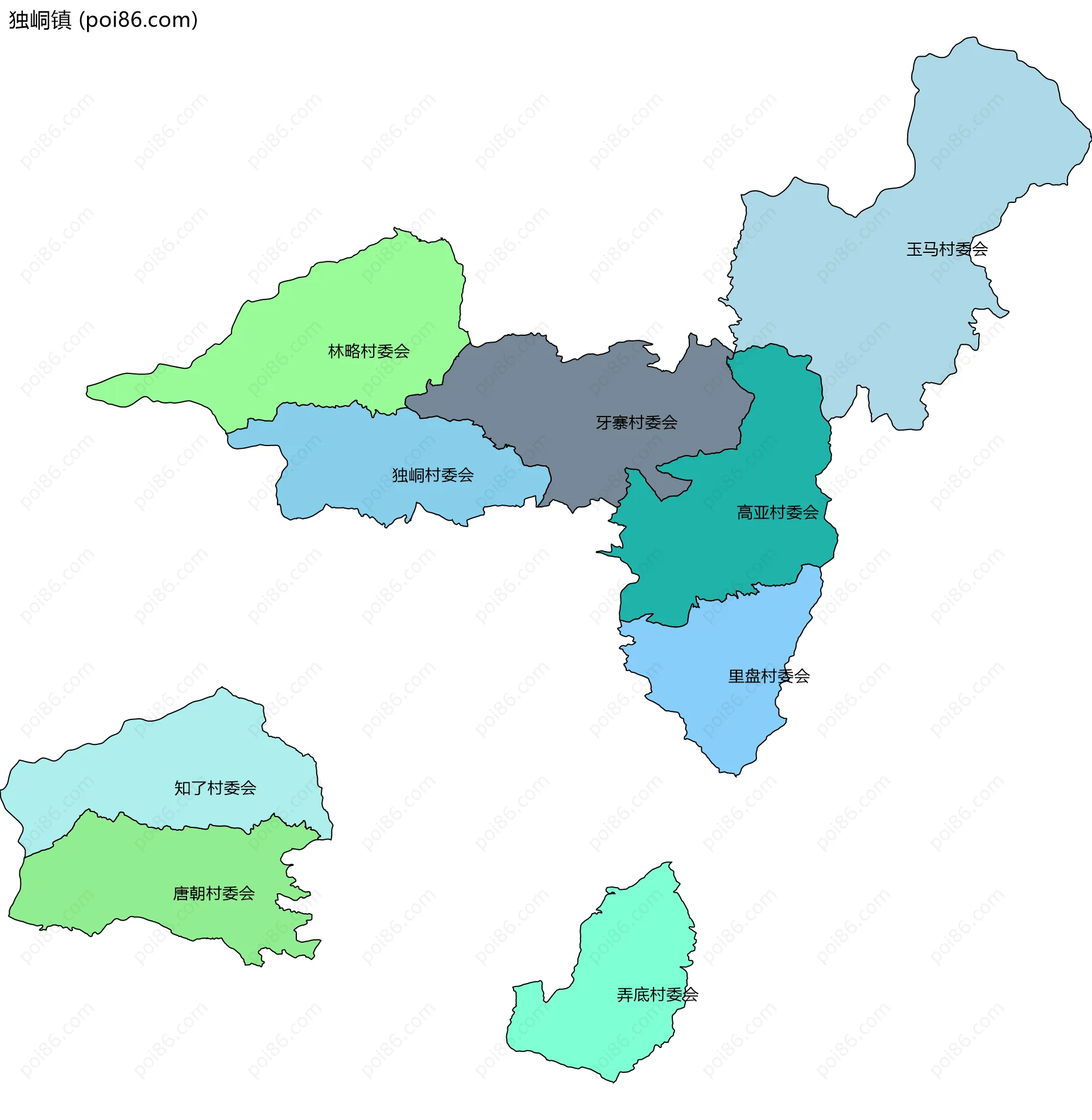 独峒镇边界地图(五级行政区划)