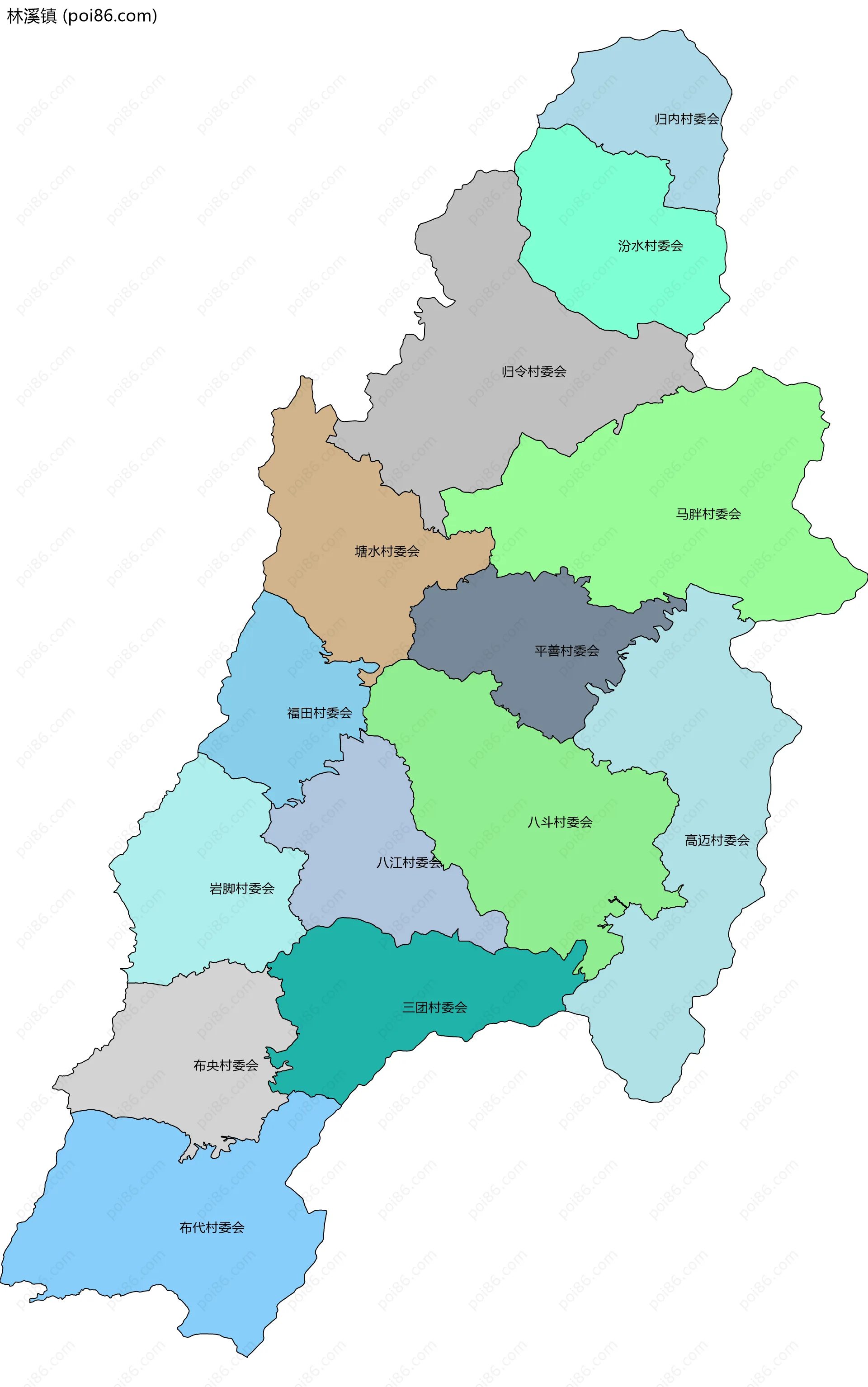 林溪镇边界地图(五级行政区划)