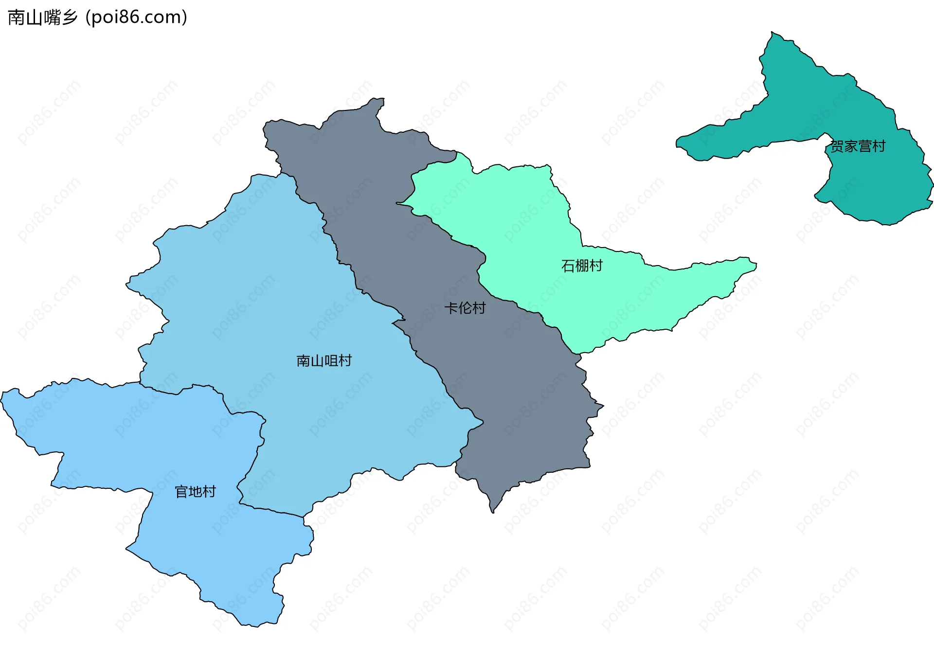 南山嘴乡边界地图(五级行政区划)