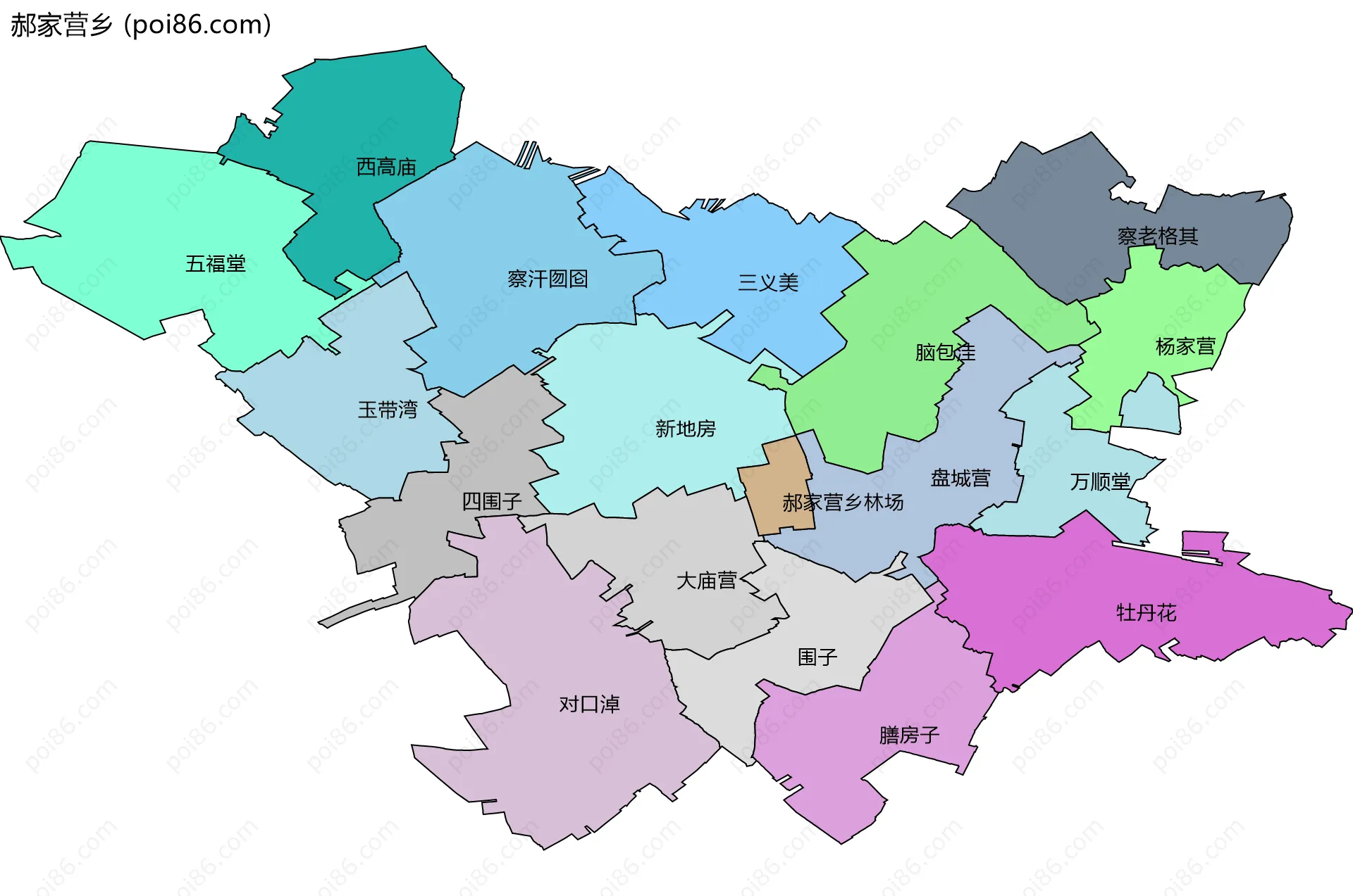 郝家营乡边界地图(五级行政区划)