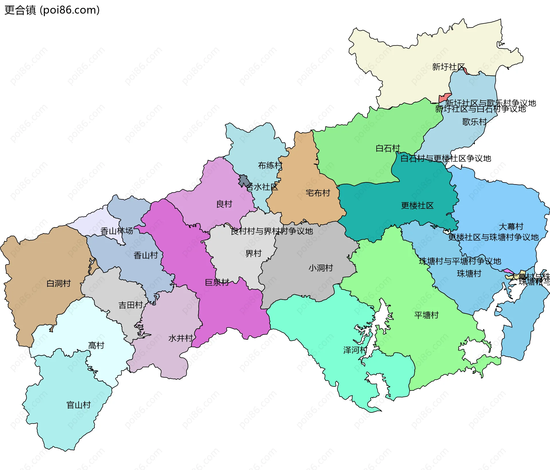 更合镇边界地图(五级行政区划)