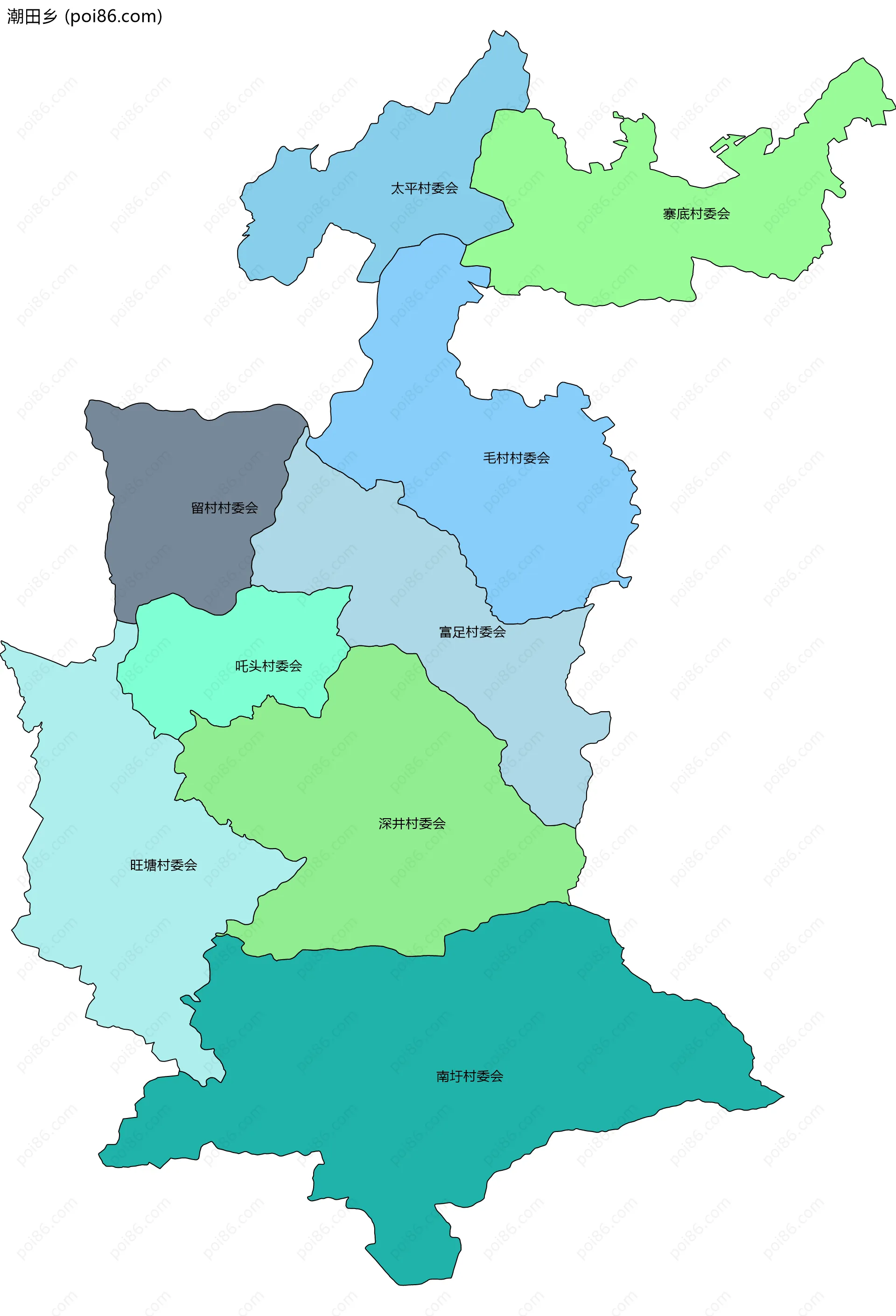 潮田乡边界地图(五级行政区划)