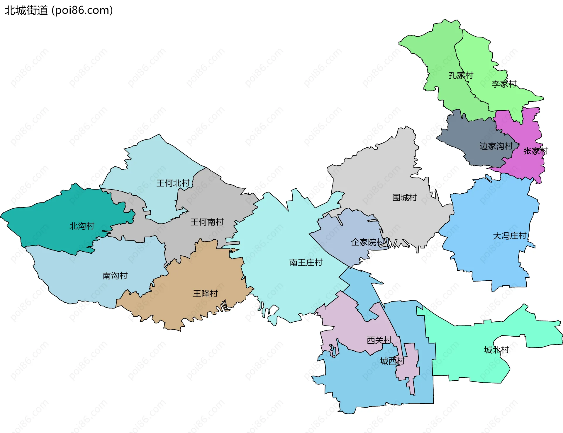 北城街道边界地图(五级行政区划)