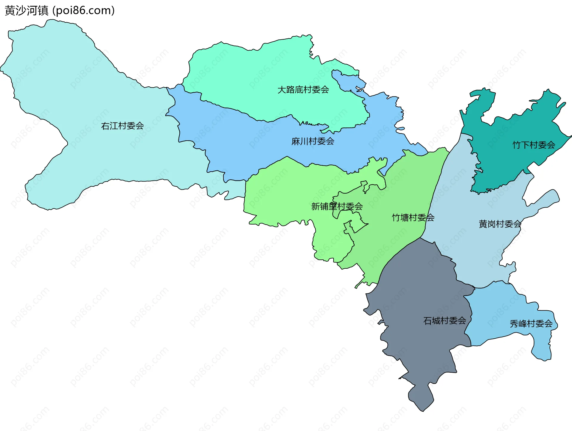 黄沙河镇边界地图(五级行政区划)