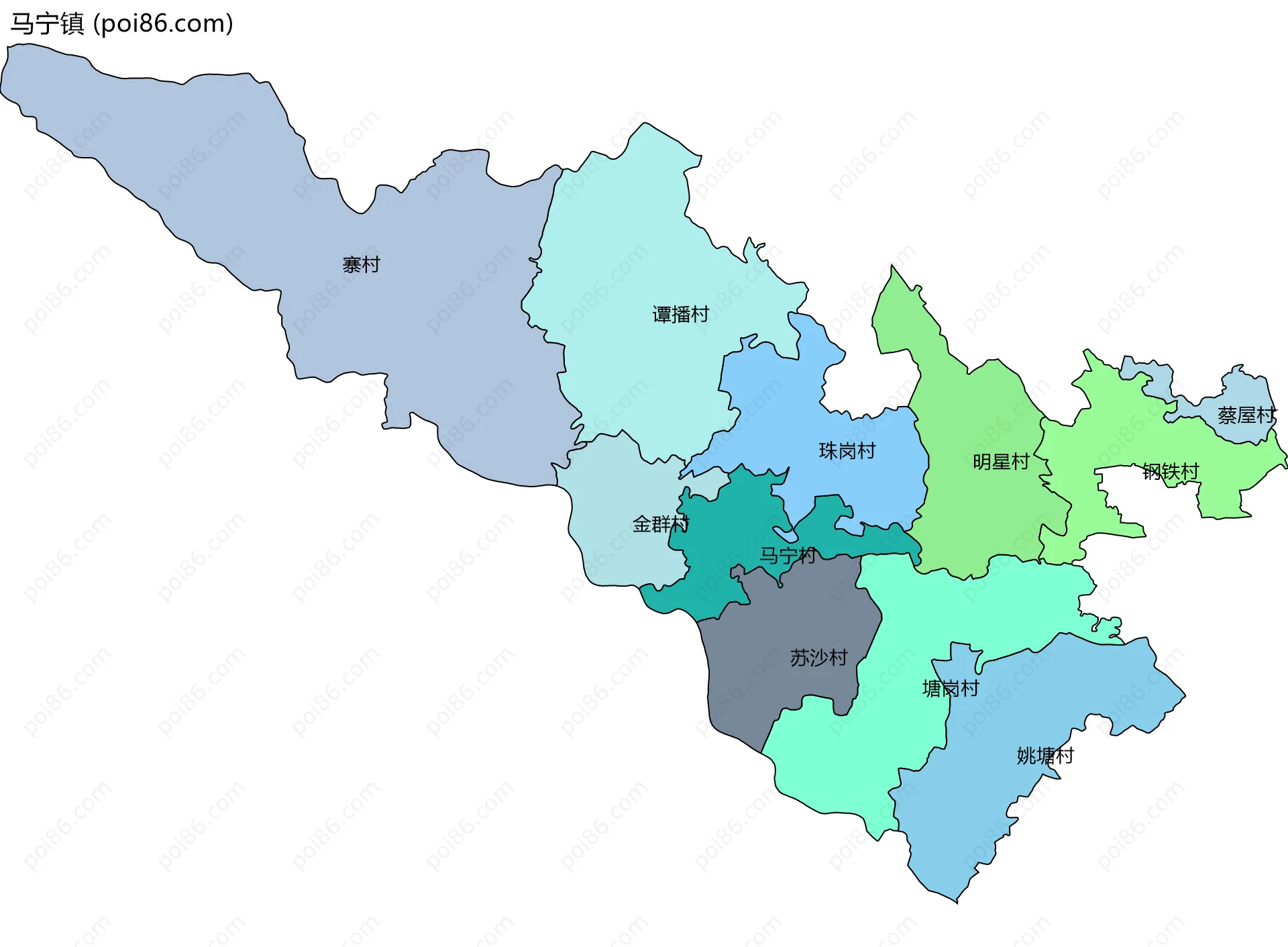 马宁镇边界地图(五级行政区划)