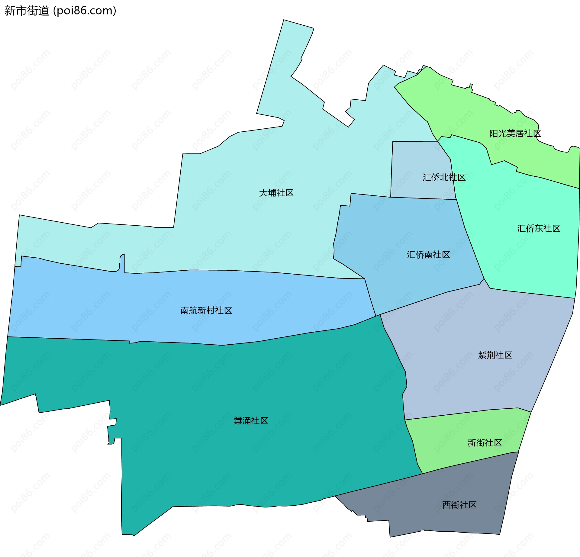 新市街道边界地图(五级行政区划)
