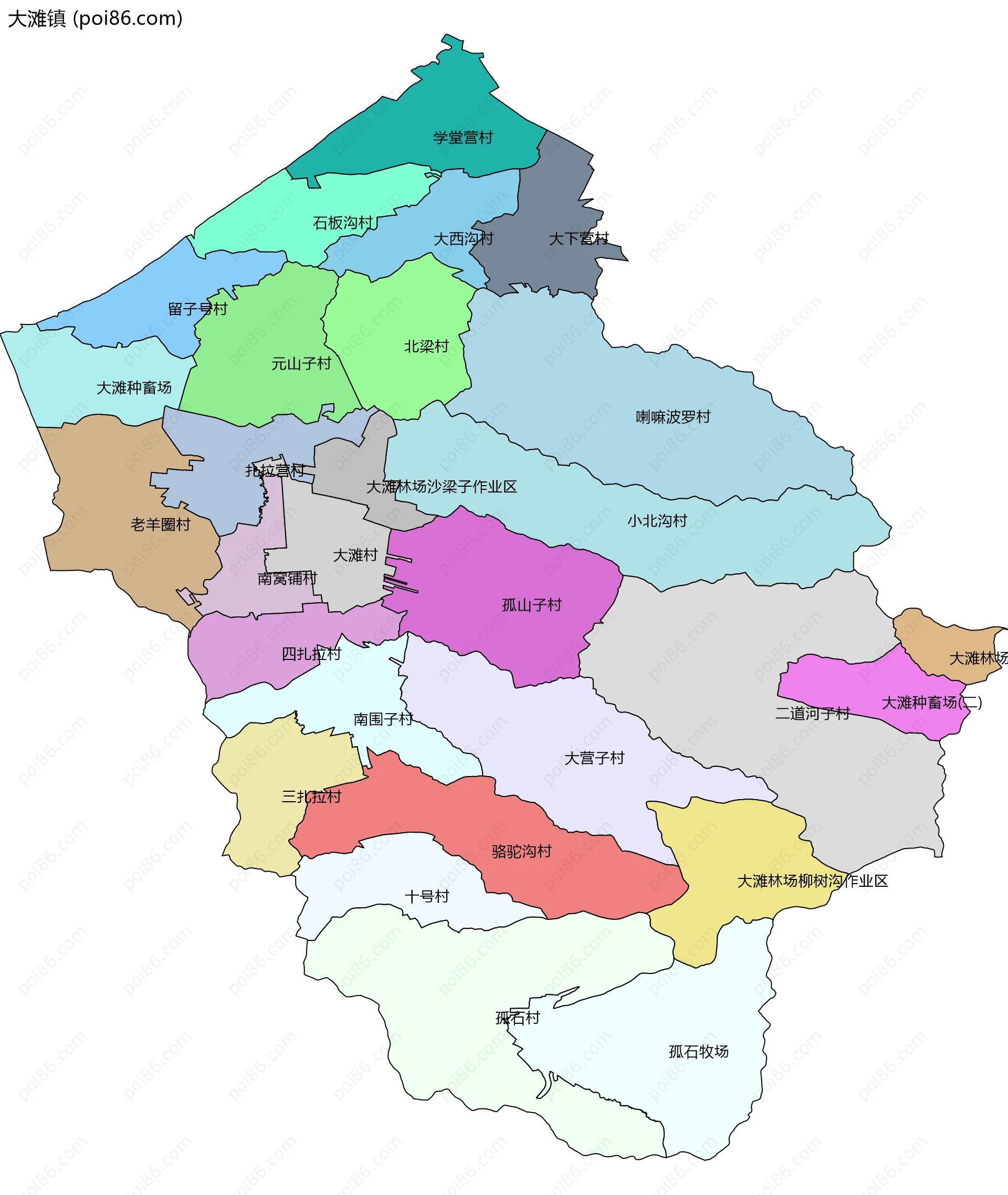 大滩镇边界地图(五级行政区划)