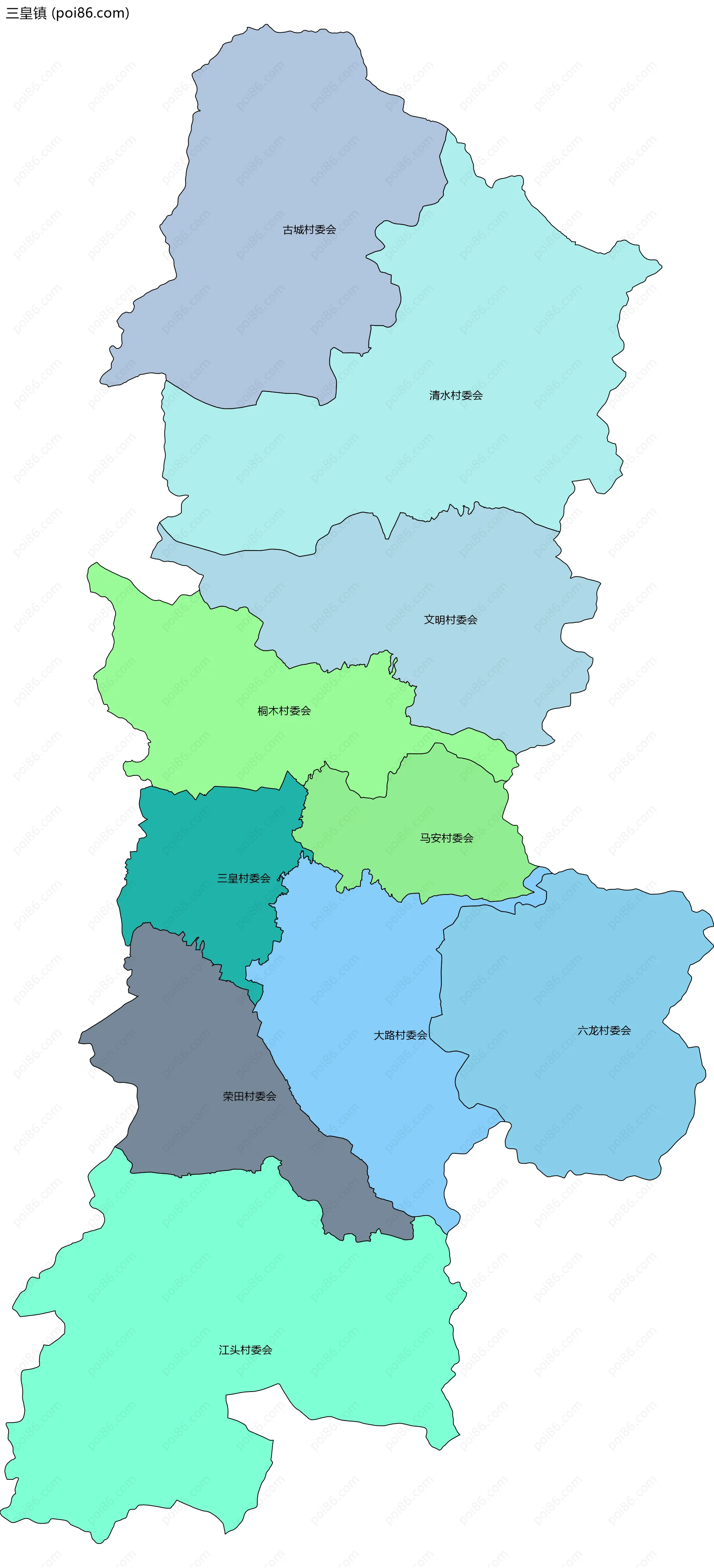三皇镇边界地图(五级行政区划)