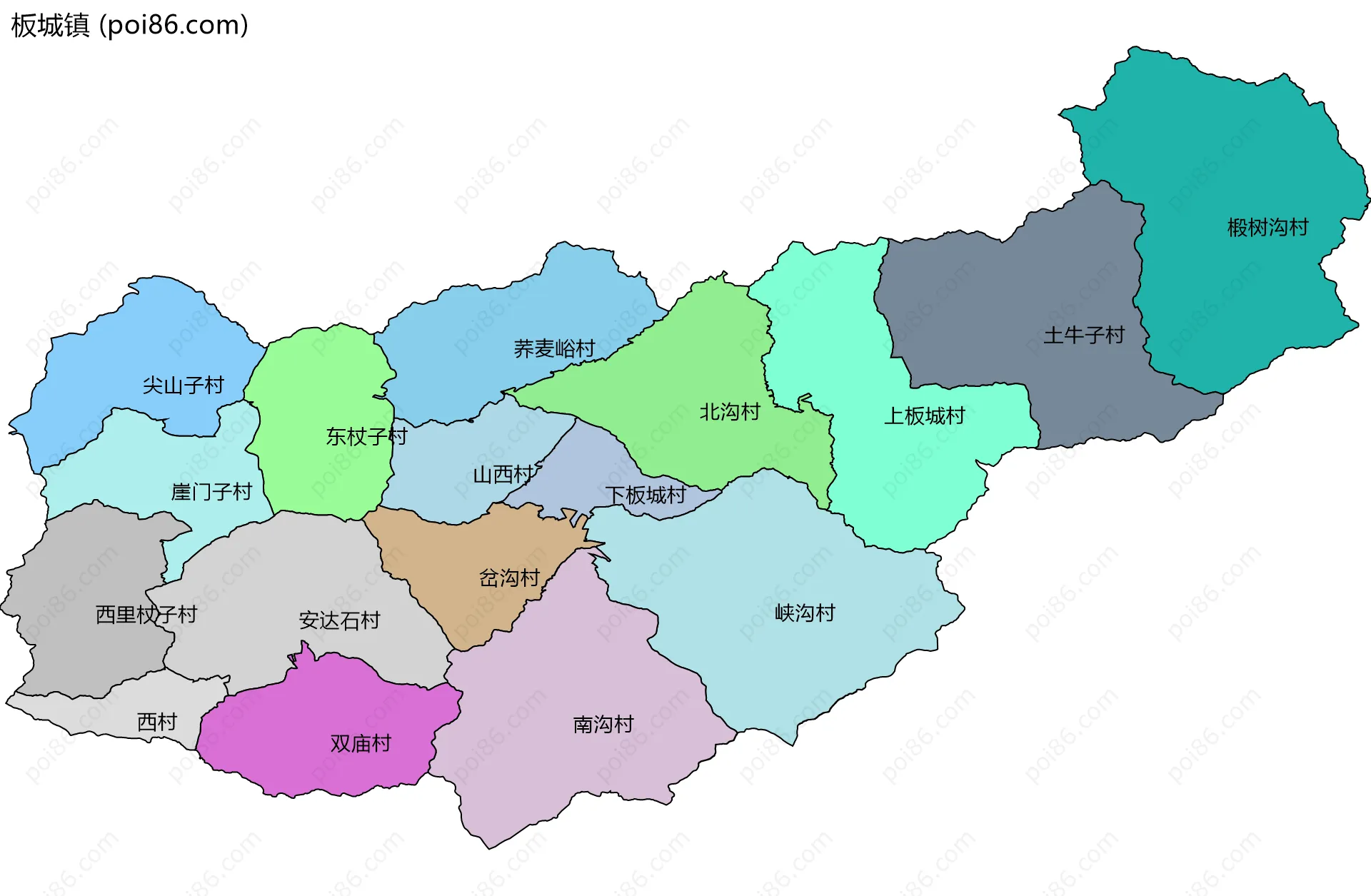板城镇边界地图(五级行政区划)