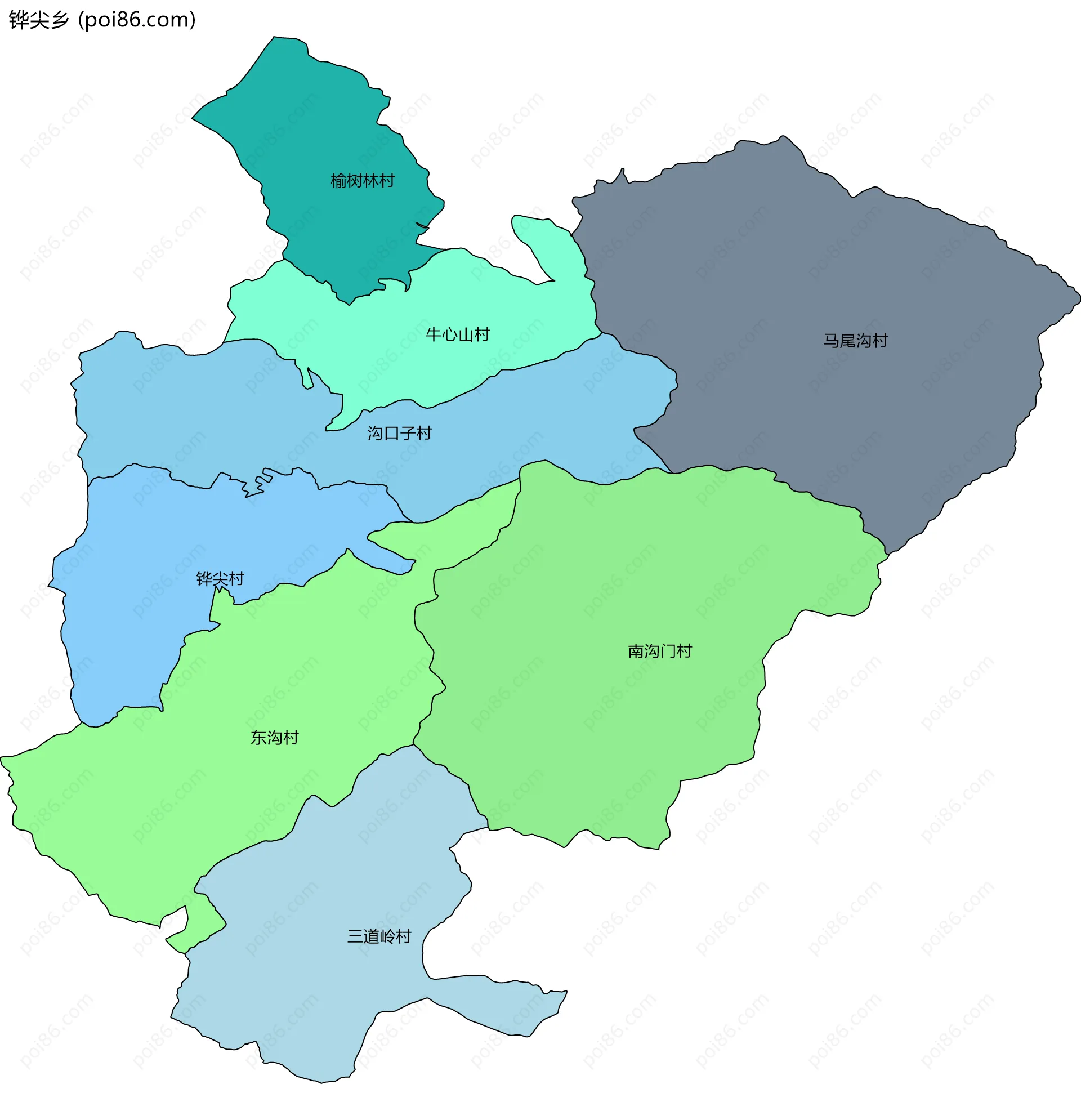 铧尖乡边界地图(五级行政区划)