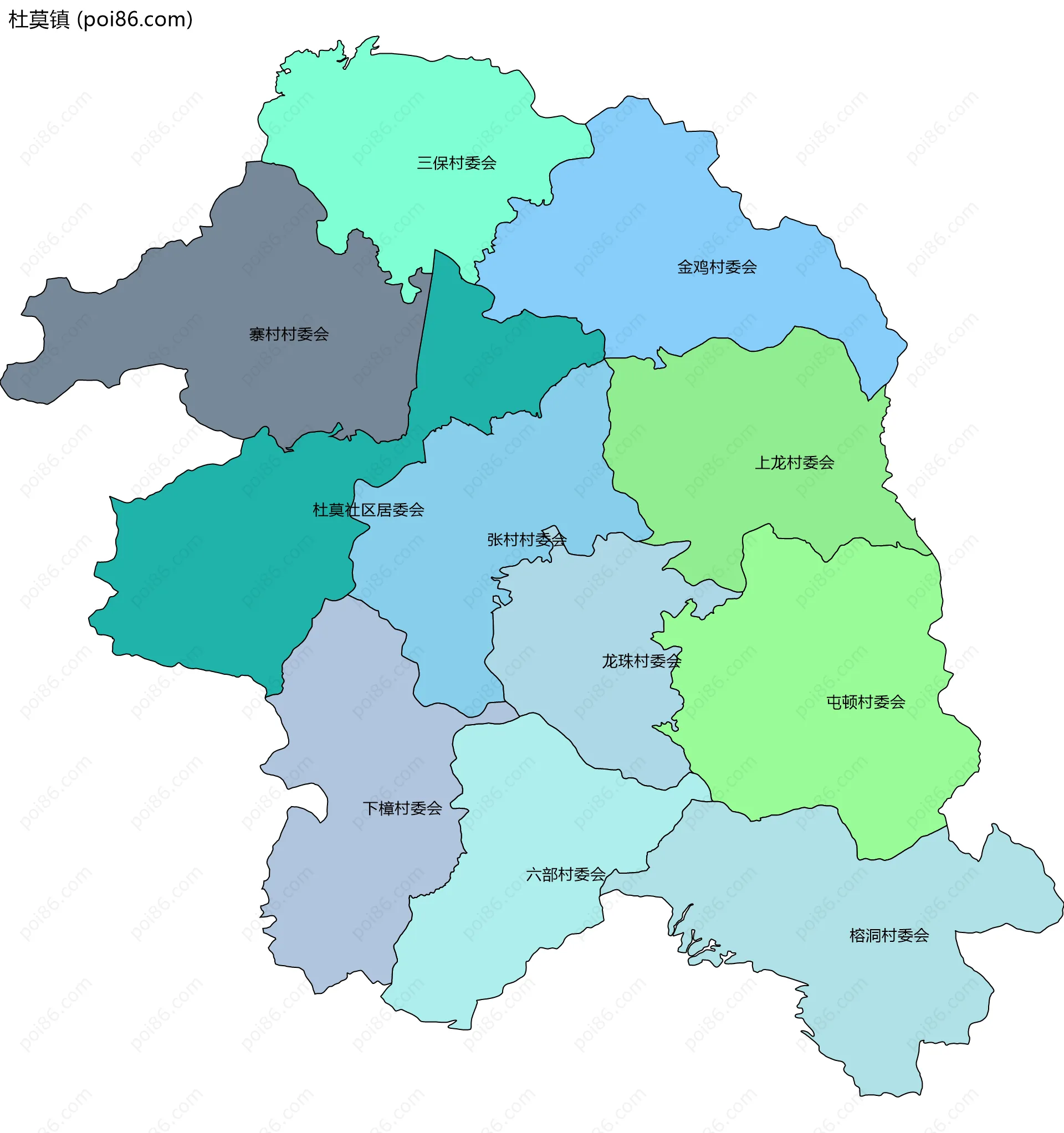 杜莫镇边界地图(五级行政区划)