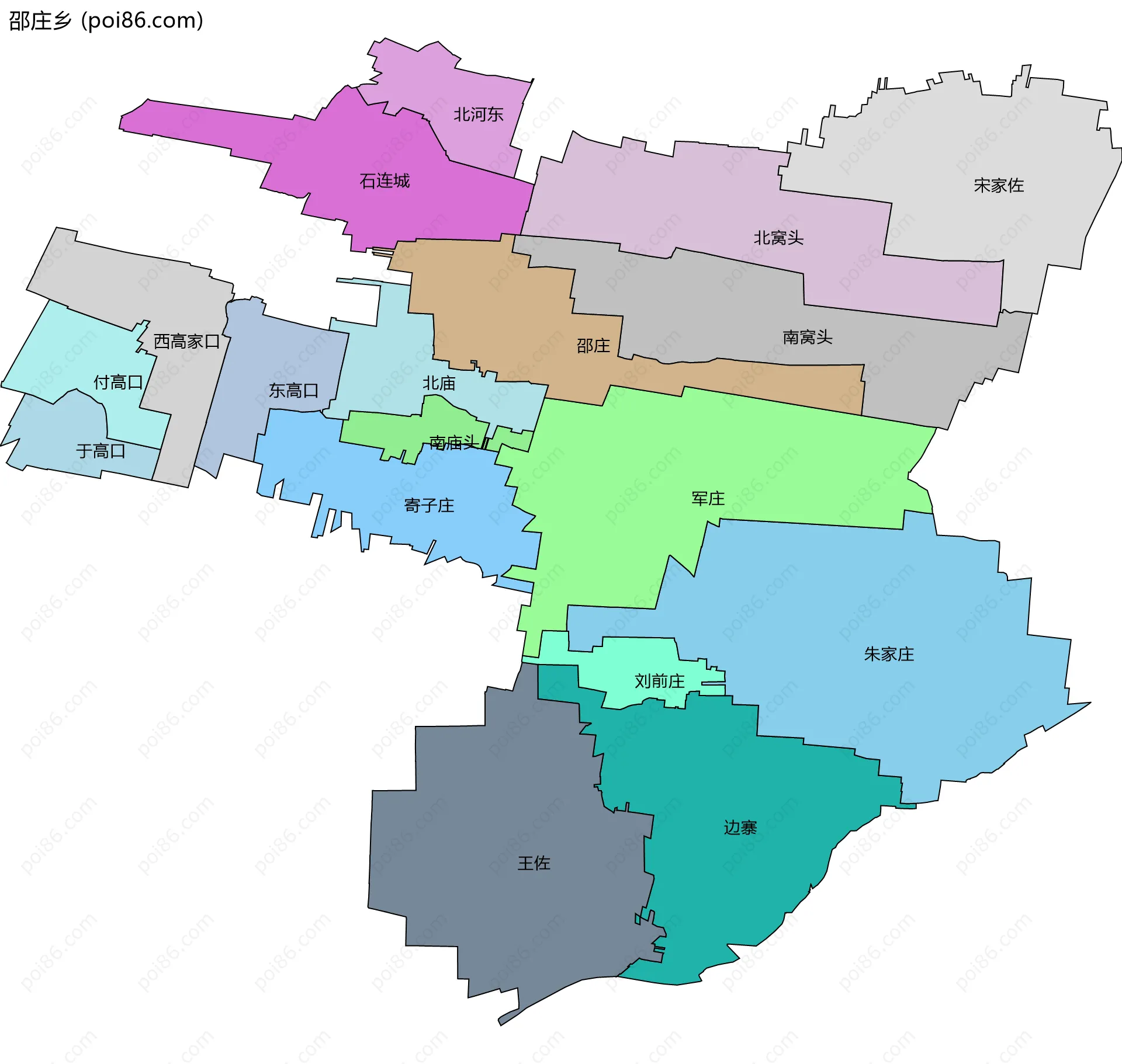 邵庄乡边界地图(五级行政区划)