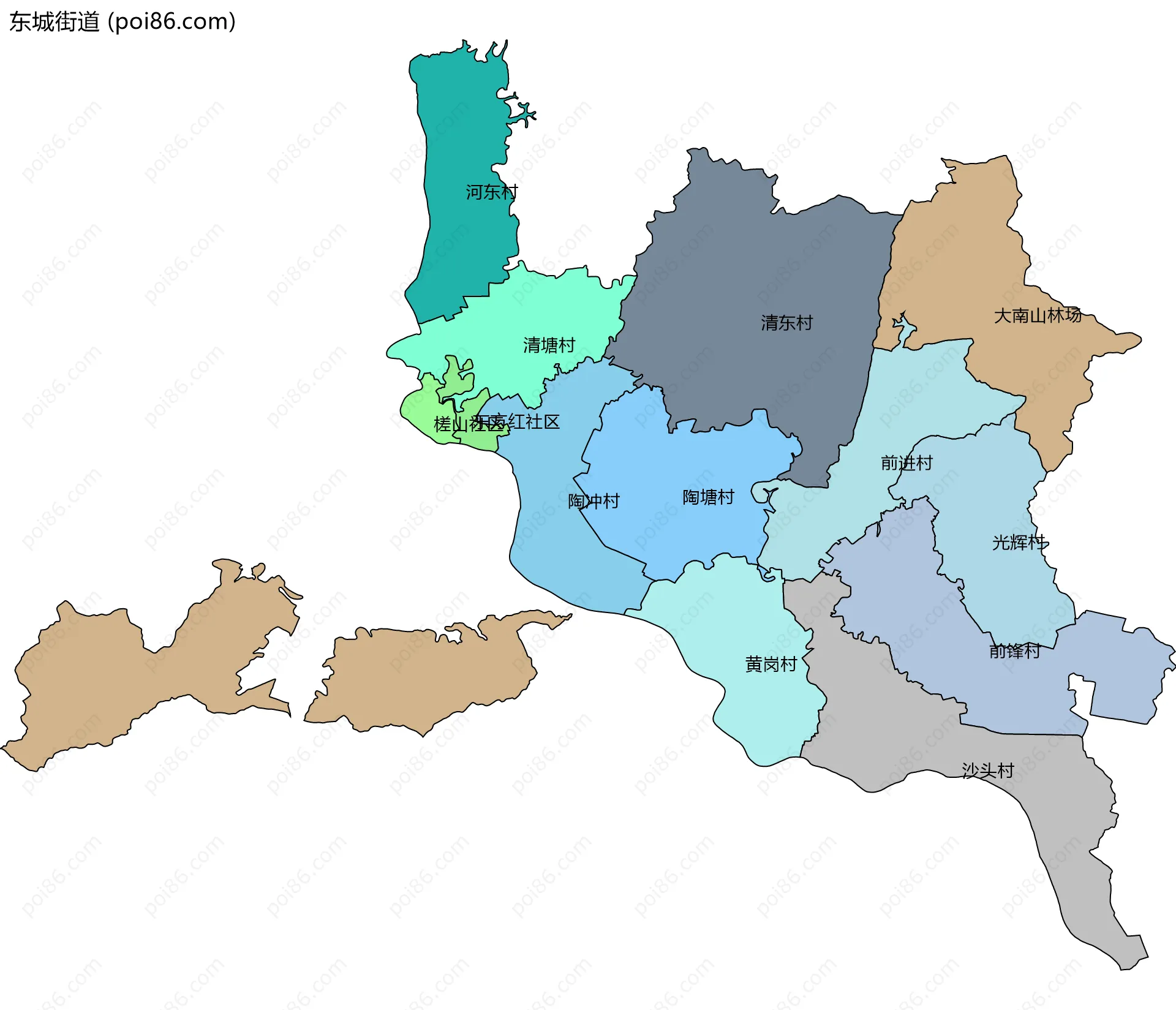 东城街道边界地图(五级行政区划)