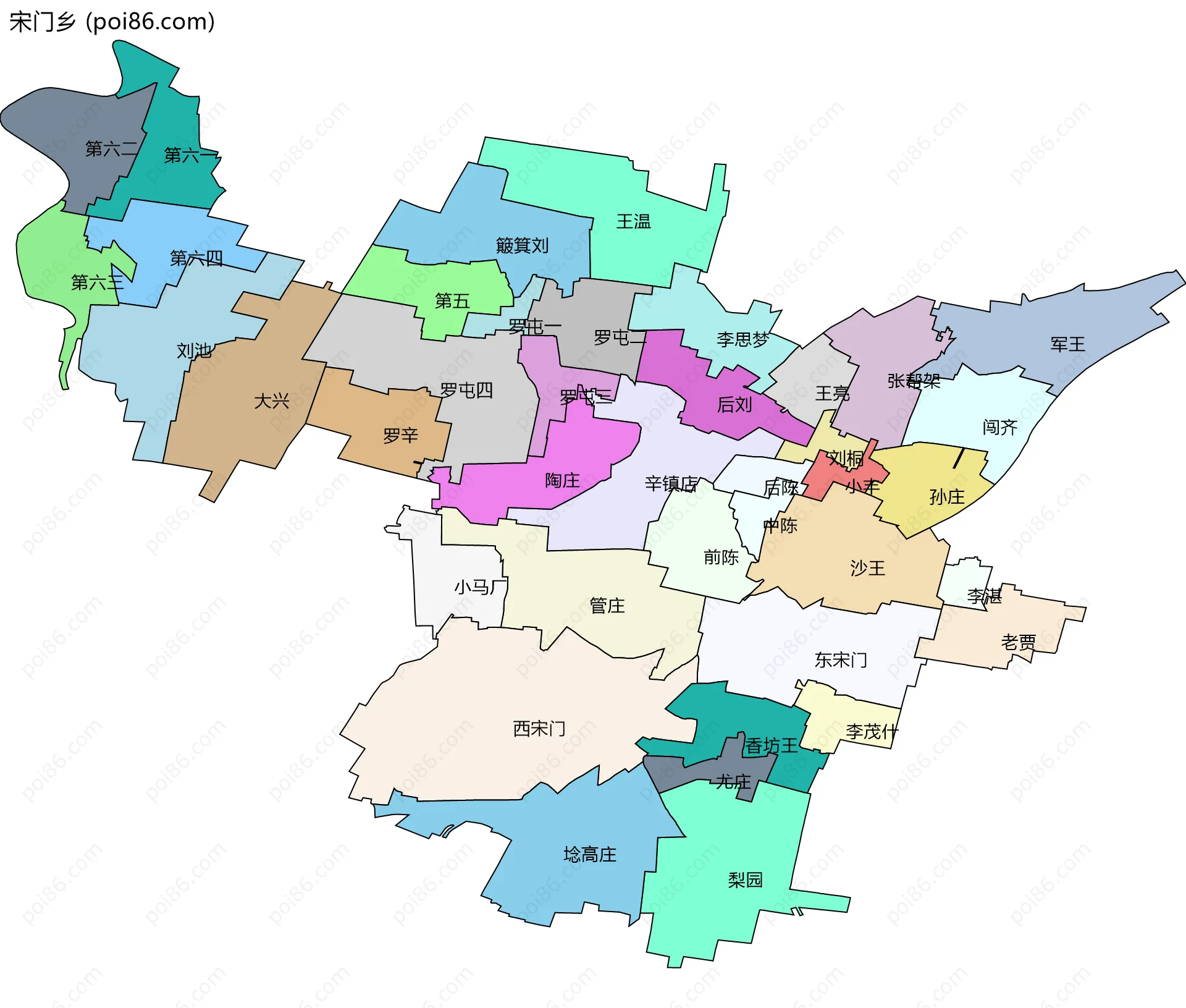 宋门乡边界地图(五级行政区划)